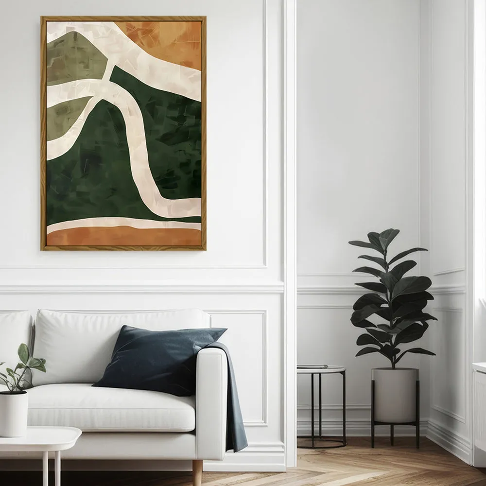 Canvas Wall Art Stretched Over Wooden Frame with Floating Frame and Green Road Abstract Painting CV4181