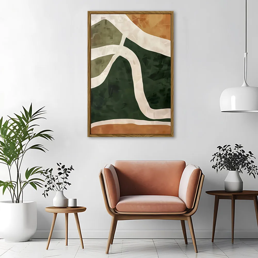 Canvas Wall Art Stretched Over Wooden Frame with Floating Frame and Green Road Abstract Painting CV4181