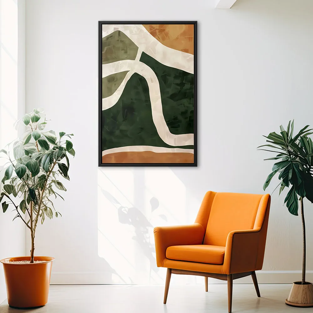 Canvas Wall Art Stretched Over Wooden Frame with Floating Frame and Green Road Abstract Painting CV4181