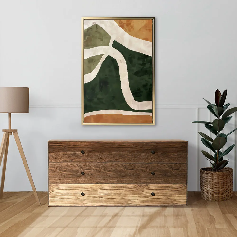 Canvas Wall Art Stretched Over Wooden Frame with Floating Frame and Green Road Abstract Painting CV4181