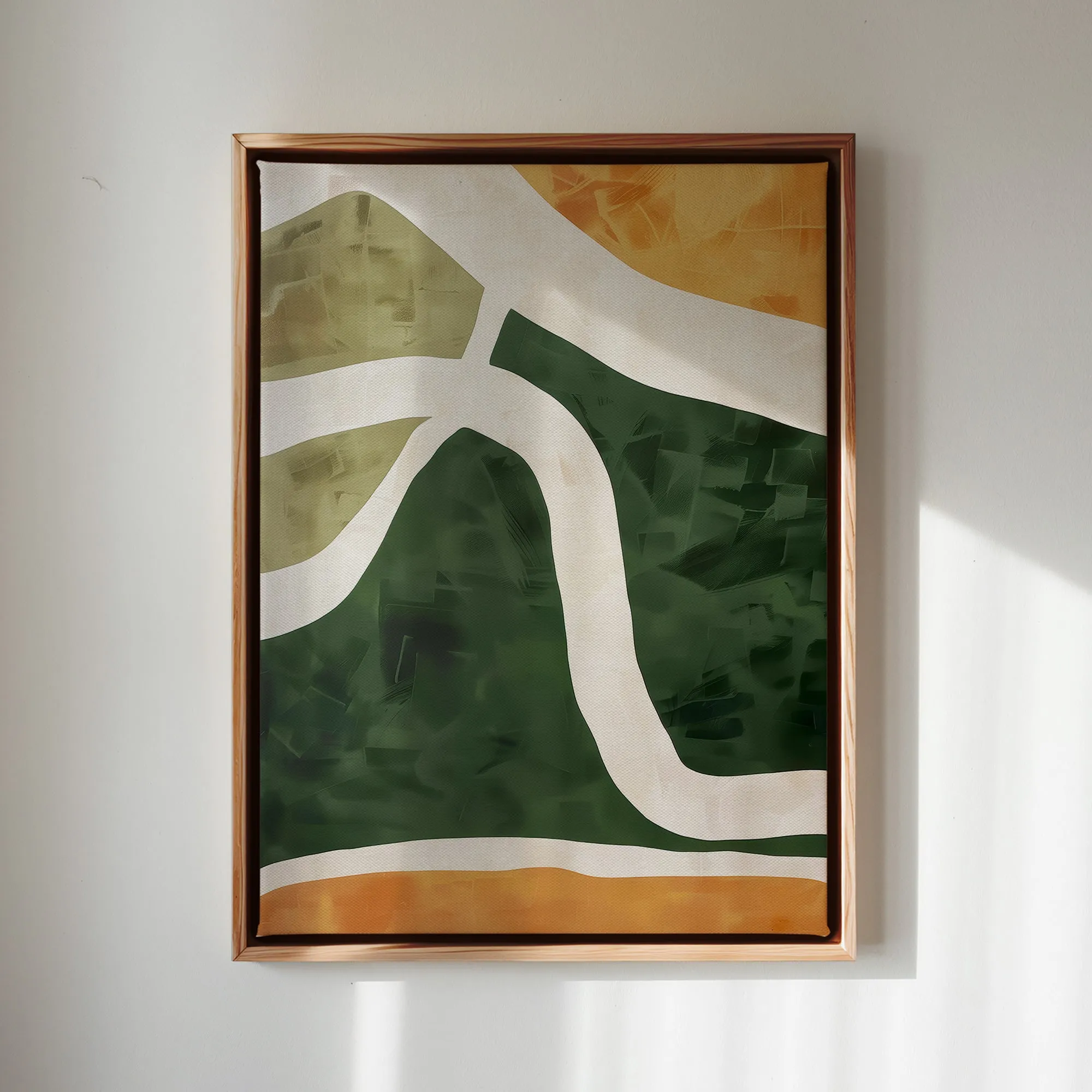 Canvas Wall Art Stretched Over Wooden Frame with Floating Frame and Green Road Abstract Painting CV4181
