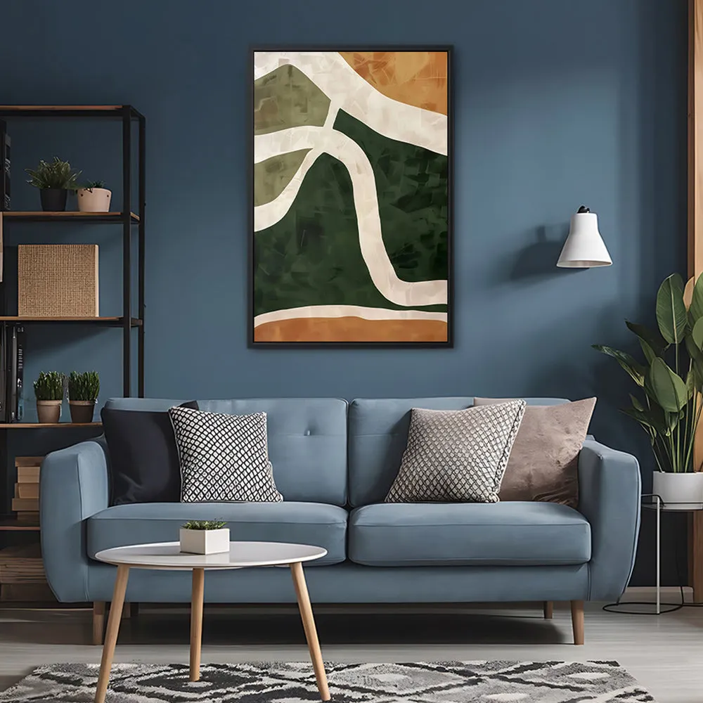 Canvas Wall Art Stretched Over Wooden Frame with Floating Frame and Green Road Abstract Painting CV4181