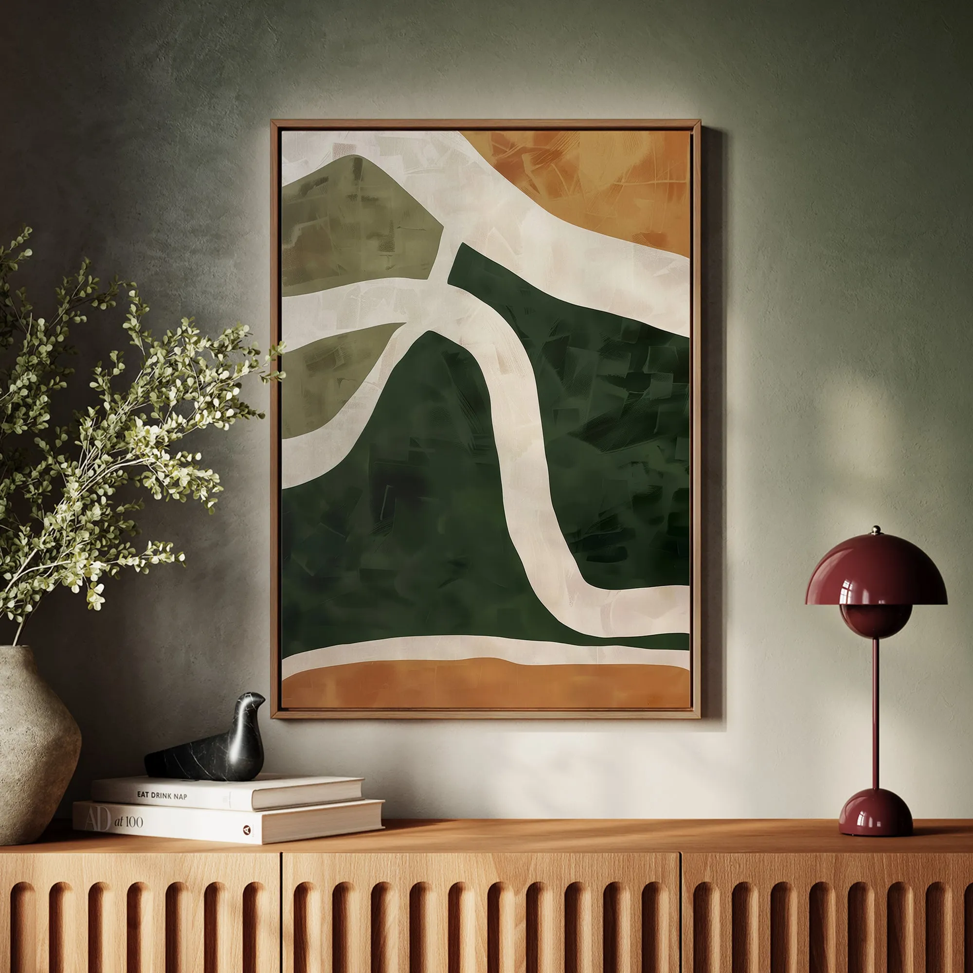 Canvas Wall Art Stretched Over Wooden Frame with Floating Frame and Green Road Abstract Painting CV4181