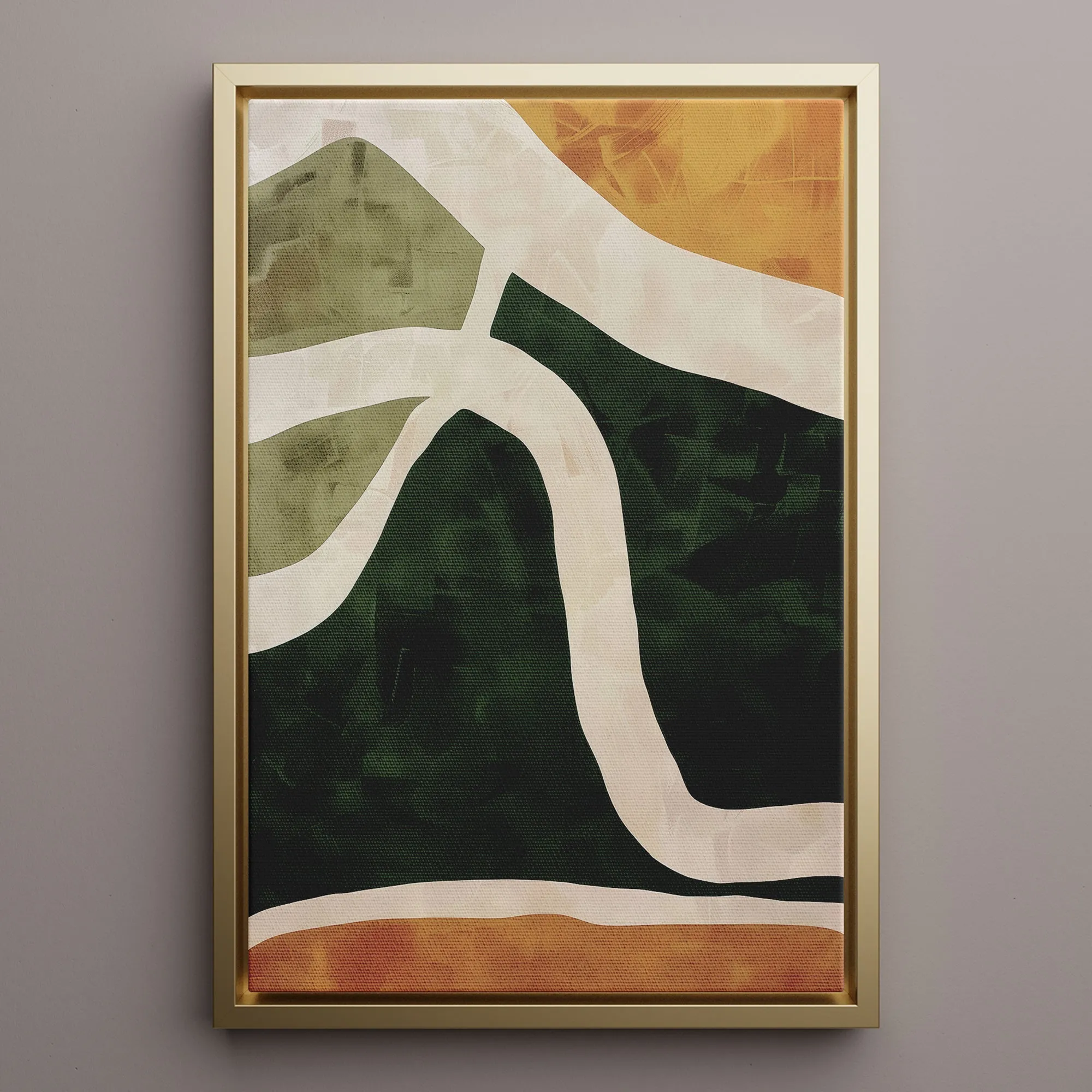 Canvas Wall Art Stretched Over Wooden Frame with Floating Frame and Green Road Abstract Painting CV4181