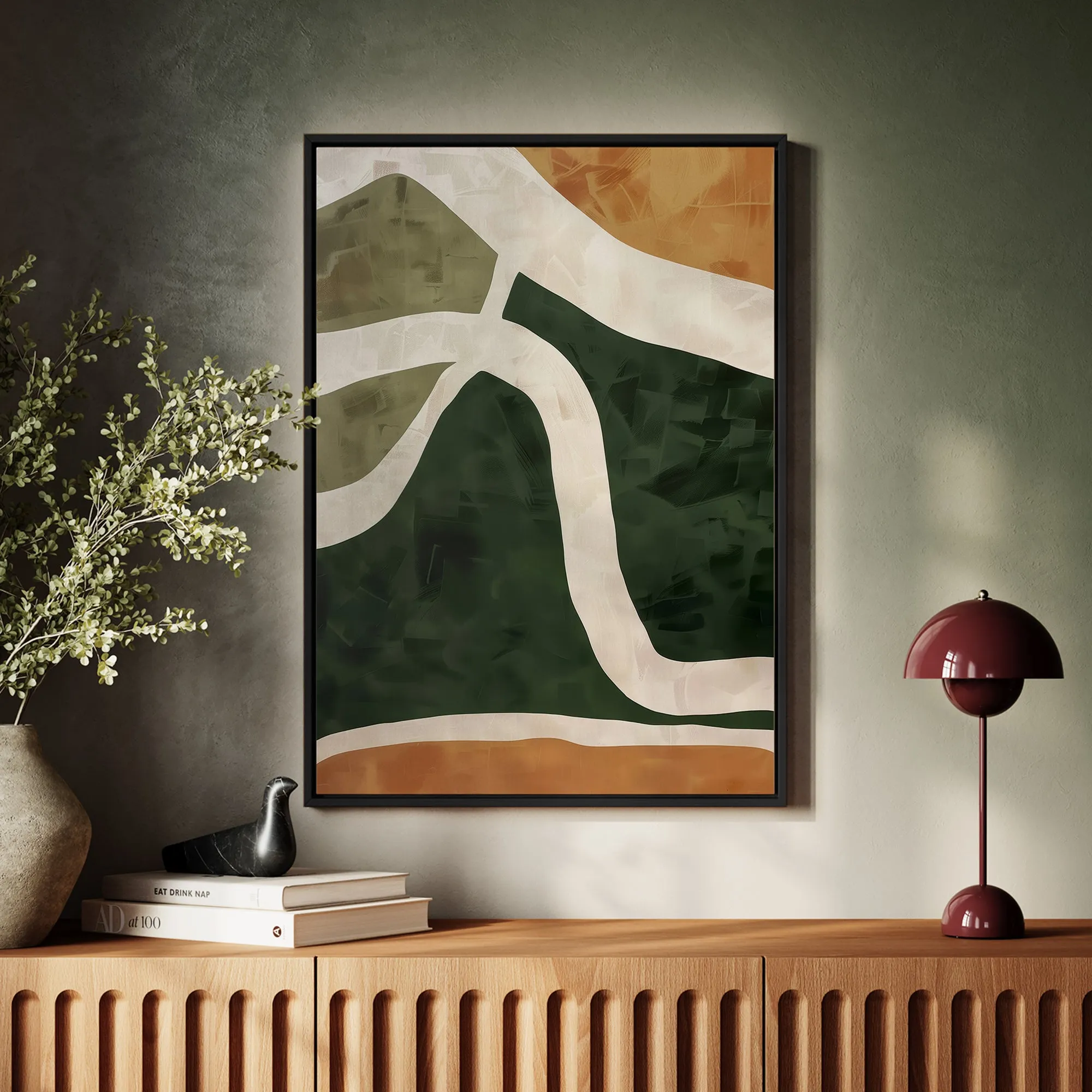 Canvas Wall Art Stretched Over Wooden Frame with Floating Frame and Green Road Abstract Painting CV4181