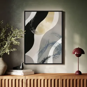 Canvas Wall Art Stretched Over Wooden Frame with Floating Frame and Grey Waves Abstract Painting CV4184