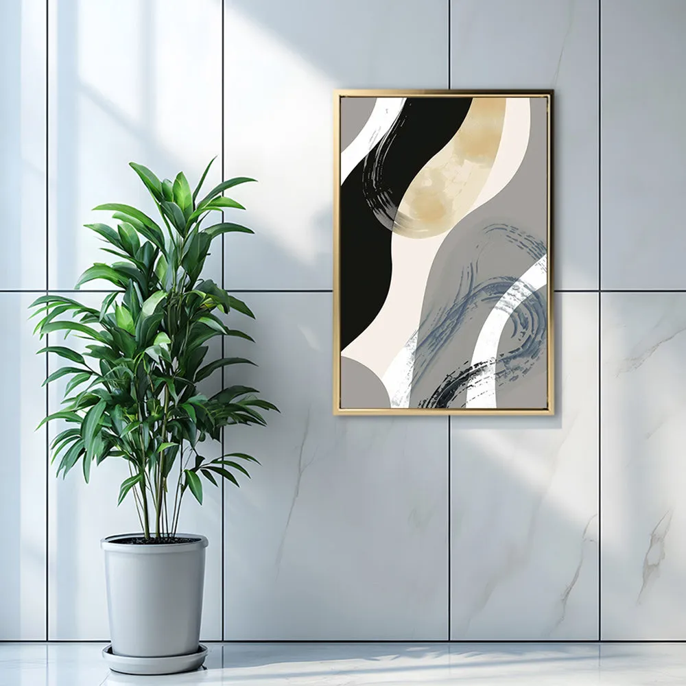 Canvas Wall Art Stretched Over Wooden Frame with Floating Frame and Grey Waves Abstract Painting CV4184