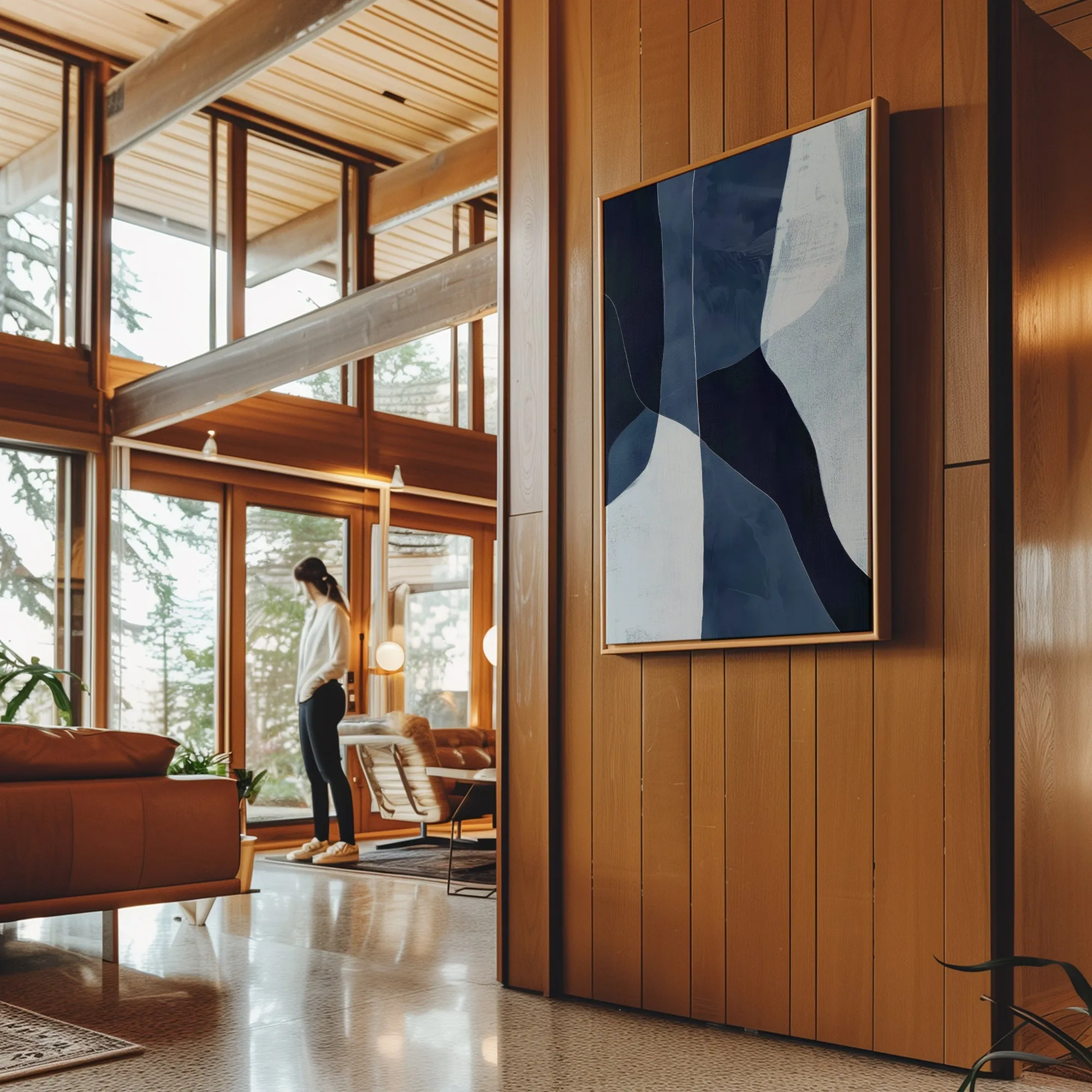 Canvas Wall Art Stretched Over Wooden Frame with Floating Frame and Ice Abstract Painting CV4187