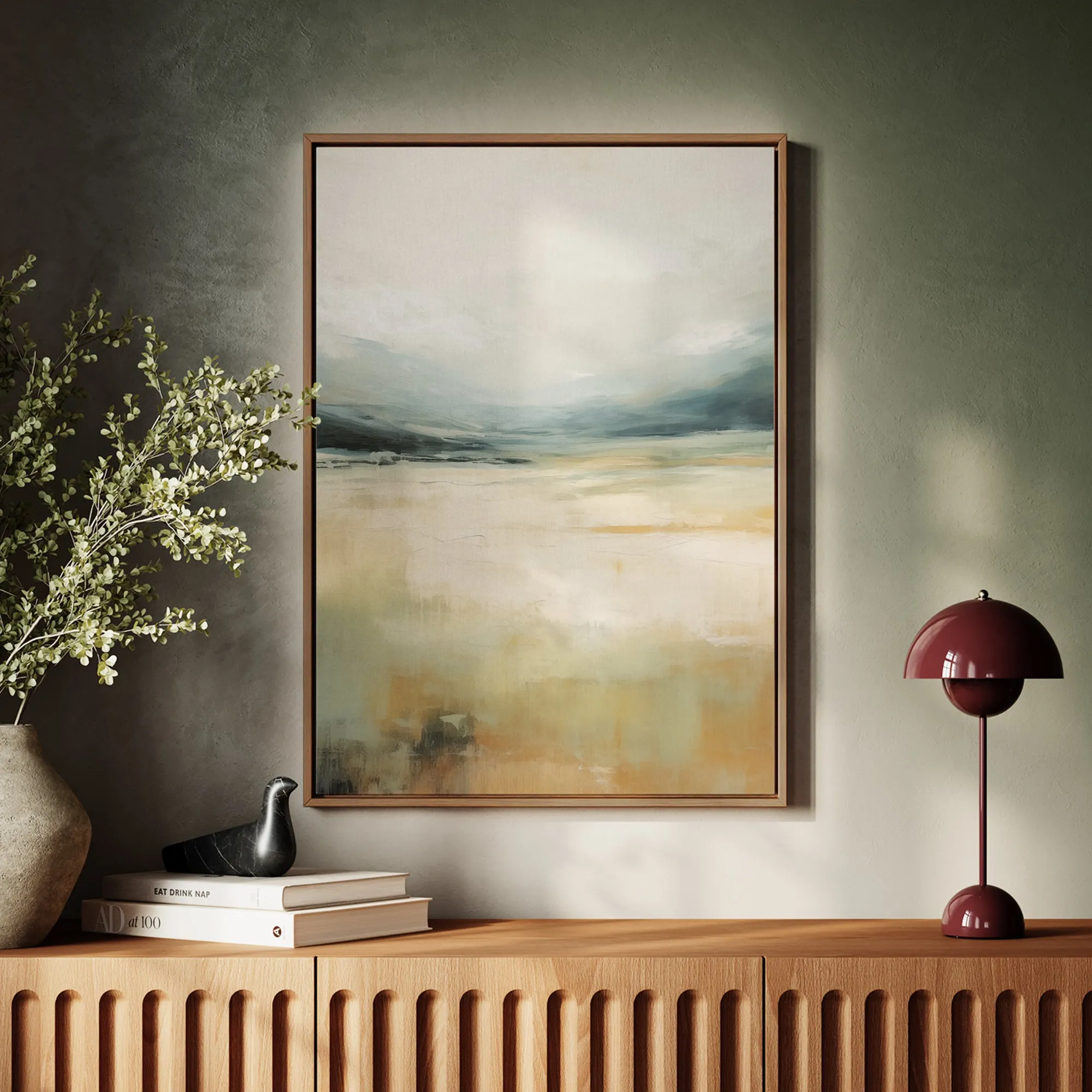 Canvas Wall Art Stretched Over Wooden Frame with Floating Frame and Lake Abstract Painting CV4191
