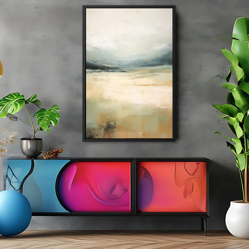 Canvas Wall Art Stretched Over Wooden Frame with Floating Frame and Lake Abstract Painting CV4191