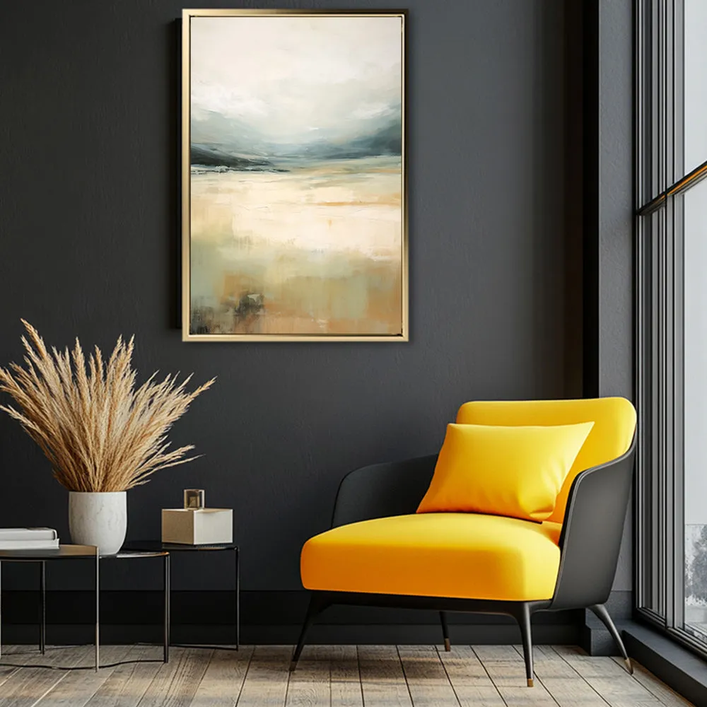 Canvas Wall Art Stretched Over Wooden Frame with Floating Frame and Lake Abstract Painting CV4191