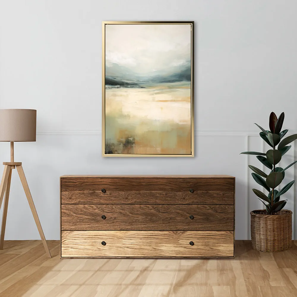 Canvas Wall Art Stretched Over Wooden Frame with Floating Frame and Lake Abstract Painting CV4191