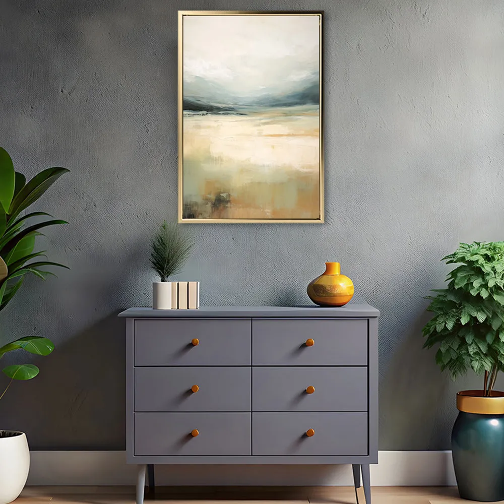 Canvas Wall Art Stretched Over Wooden Frame with Floating Frame and Lake Abstract Painting CV4191