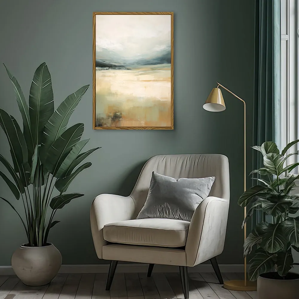 Canvas Wall Art Stretched Over Wooden Frame with Floating Frame and Lake Abstract Painting CV4191