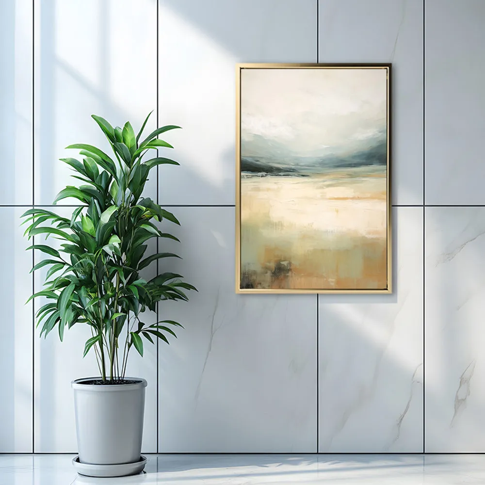 Canvas Wall Art Stretched Over Wooden Frame with Floating Frame and Lake Abstract Painting CV4191