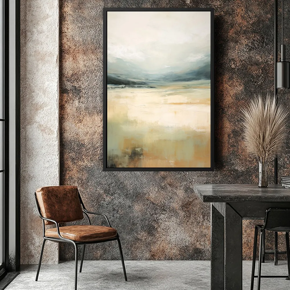 Canvas Wall Art Stretched Over Wooden Frame with Floating Frame and Lake Abstract Painting CV4191