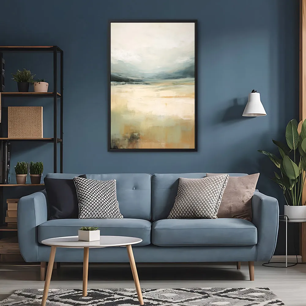 Canvas Wall Art Stretched Over Wooden Frame with Floating Frame and Lake Abstract Painting CV4191