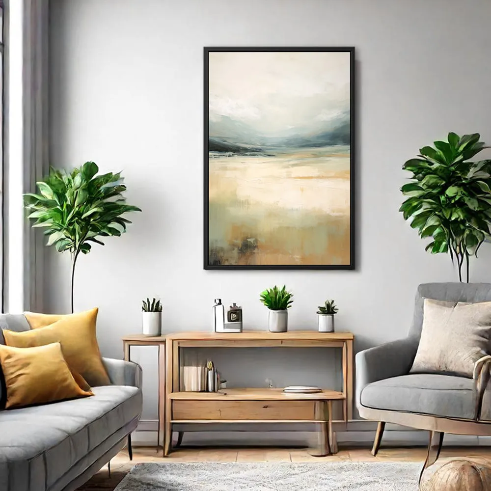Canvas Wall Art Stretched Over Wooden Frame with Floating Frame and Lake Abstract Painting CV4191