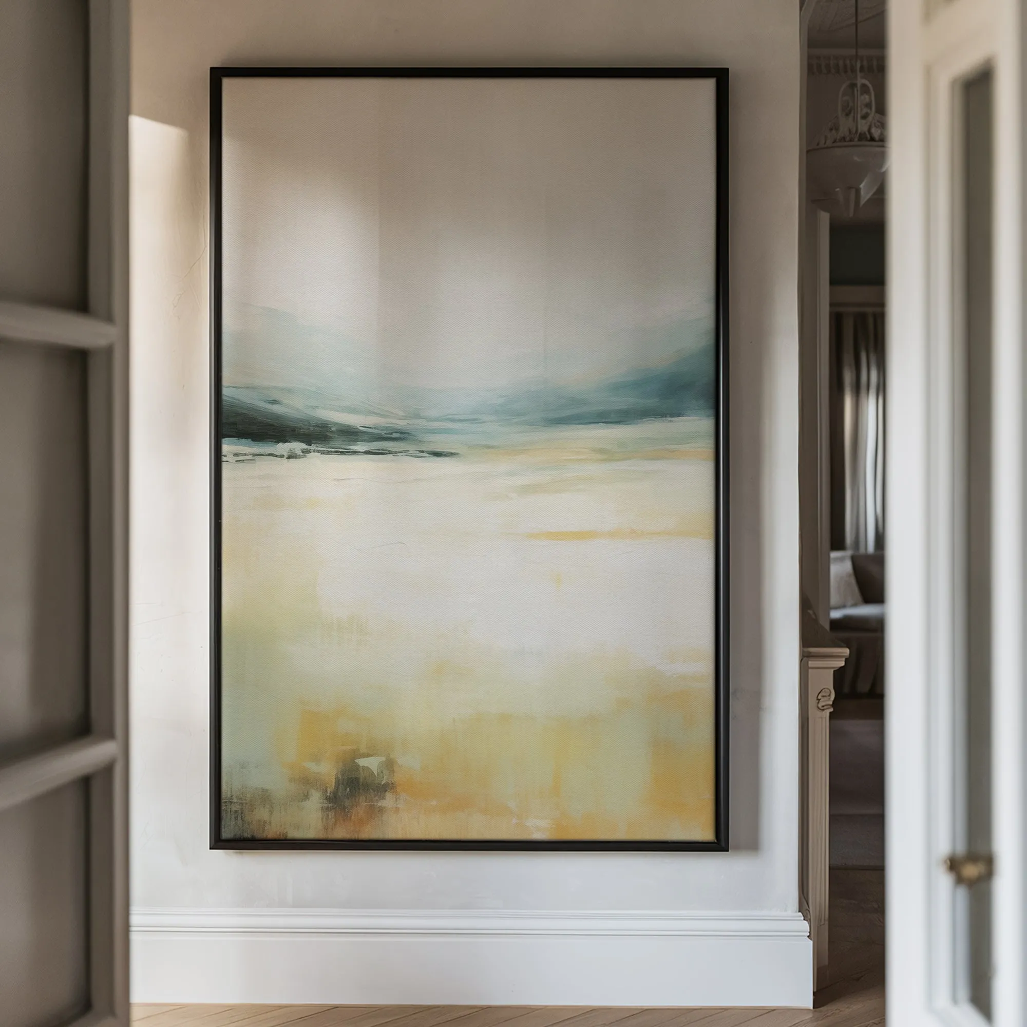 Canvas Wall Art Stretched Over Wooden Frame with Floating Frame and Lake Abstract Painting CV4191