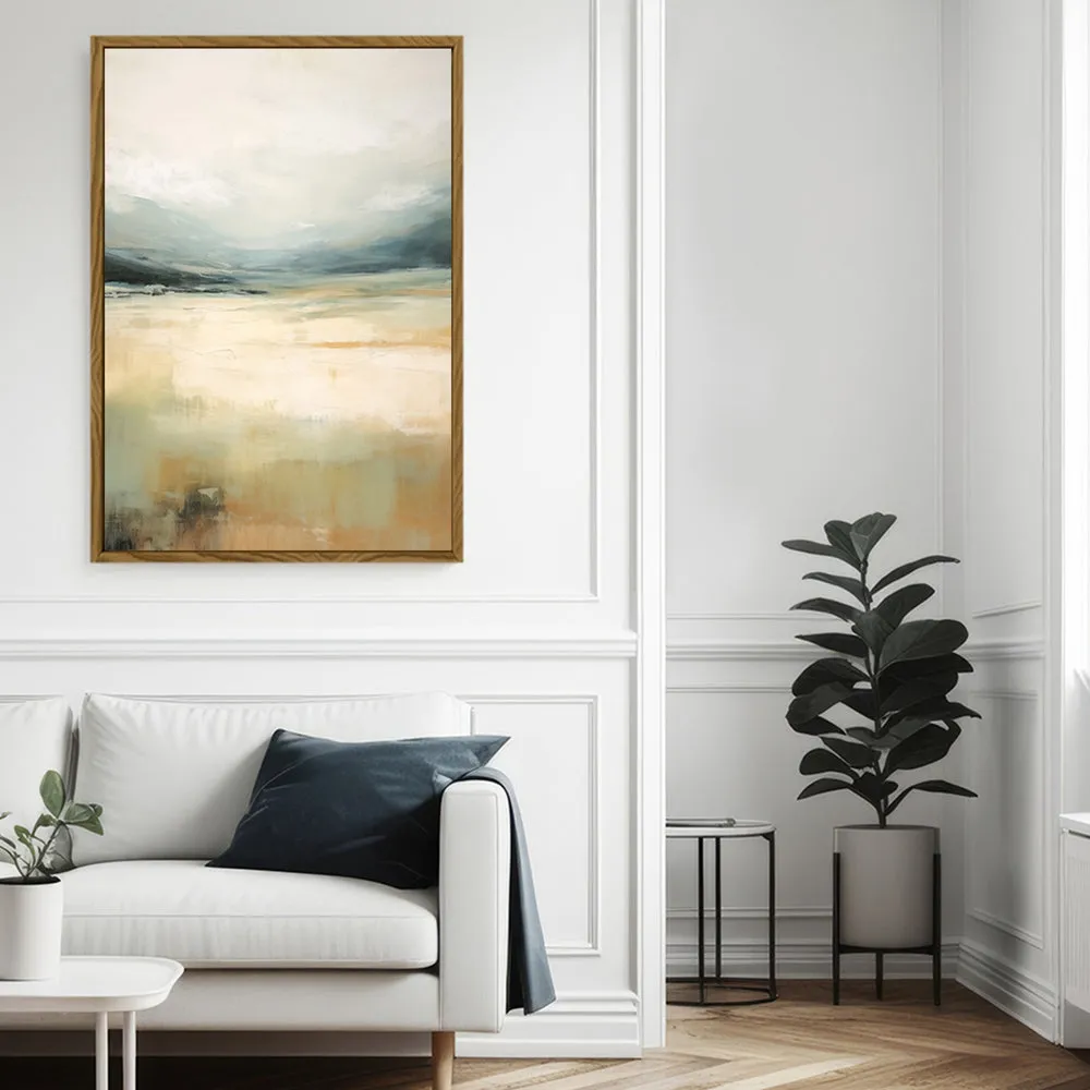 Canvas Wall Art Stretched Over Wooden Frame with Floating Frame and Lake Abstract Painting CV4191
