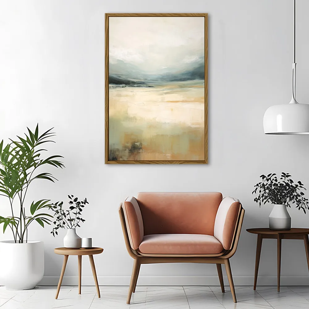 Canvas Wall Art Stretched Over Wooden Frame with Floating Frame and Lake Abstract Painting CV4191