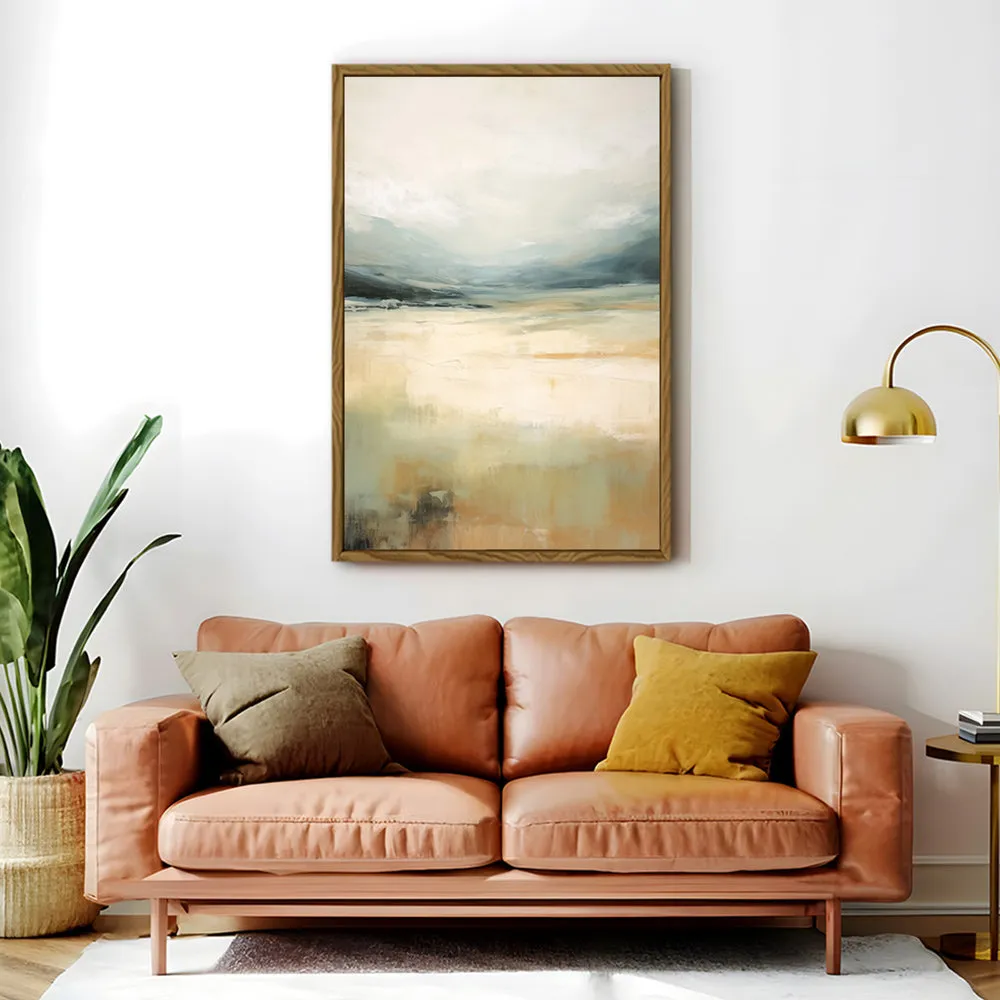 Canvas Wall Art Stretched Over Wooden Frame with Floating Frame and Lake Abstract Painting CV4191