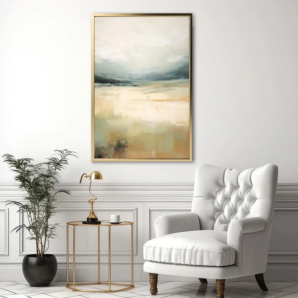 Canvas Wall Art Stretched Over Wooden Frame with Floating Frame and Lake Abstract Painting CV4191