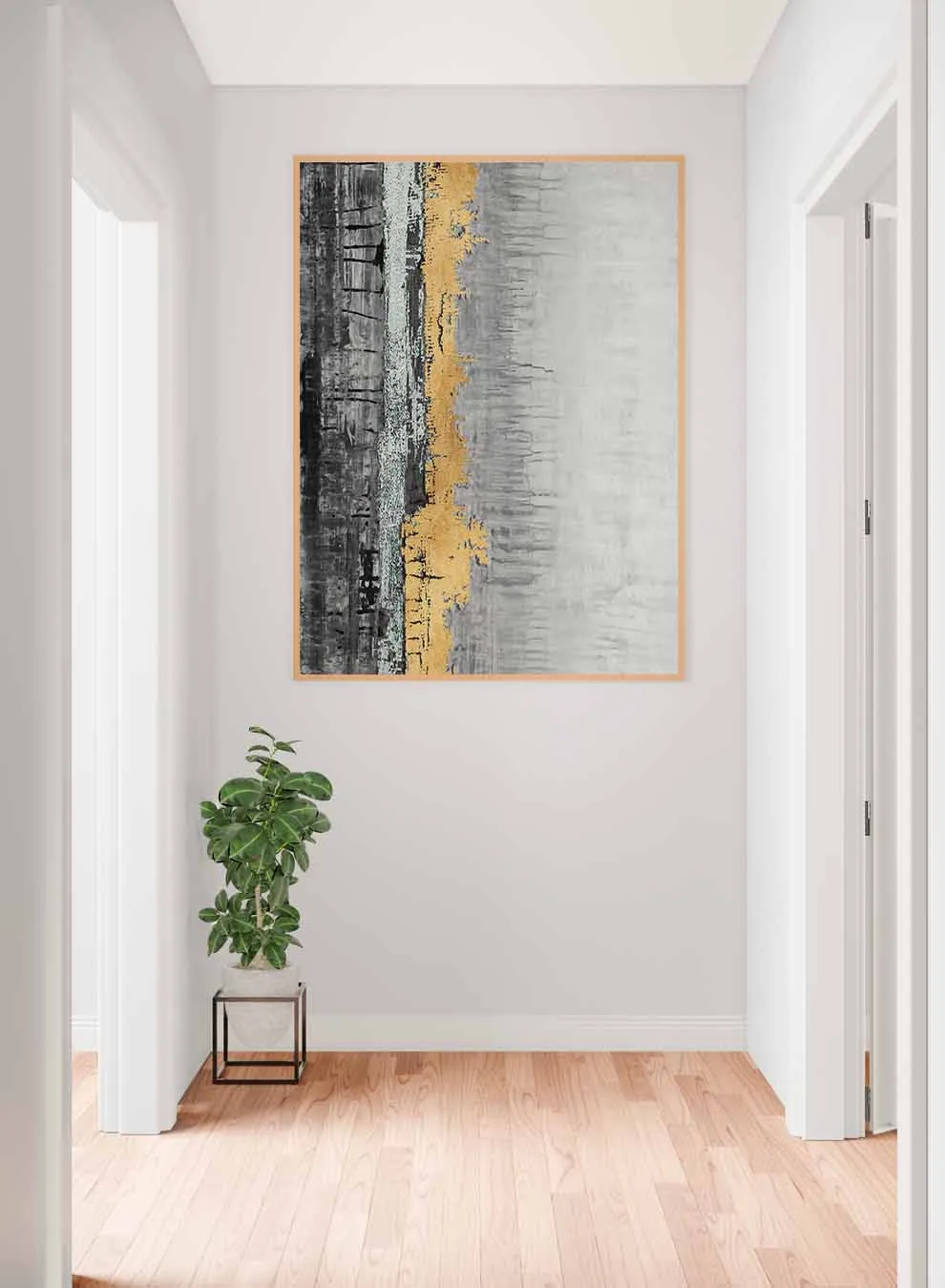 Canvas Wall Art Stretched Over Wooden Frame with Gold Floating Frame