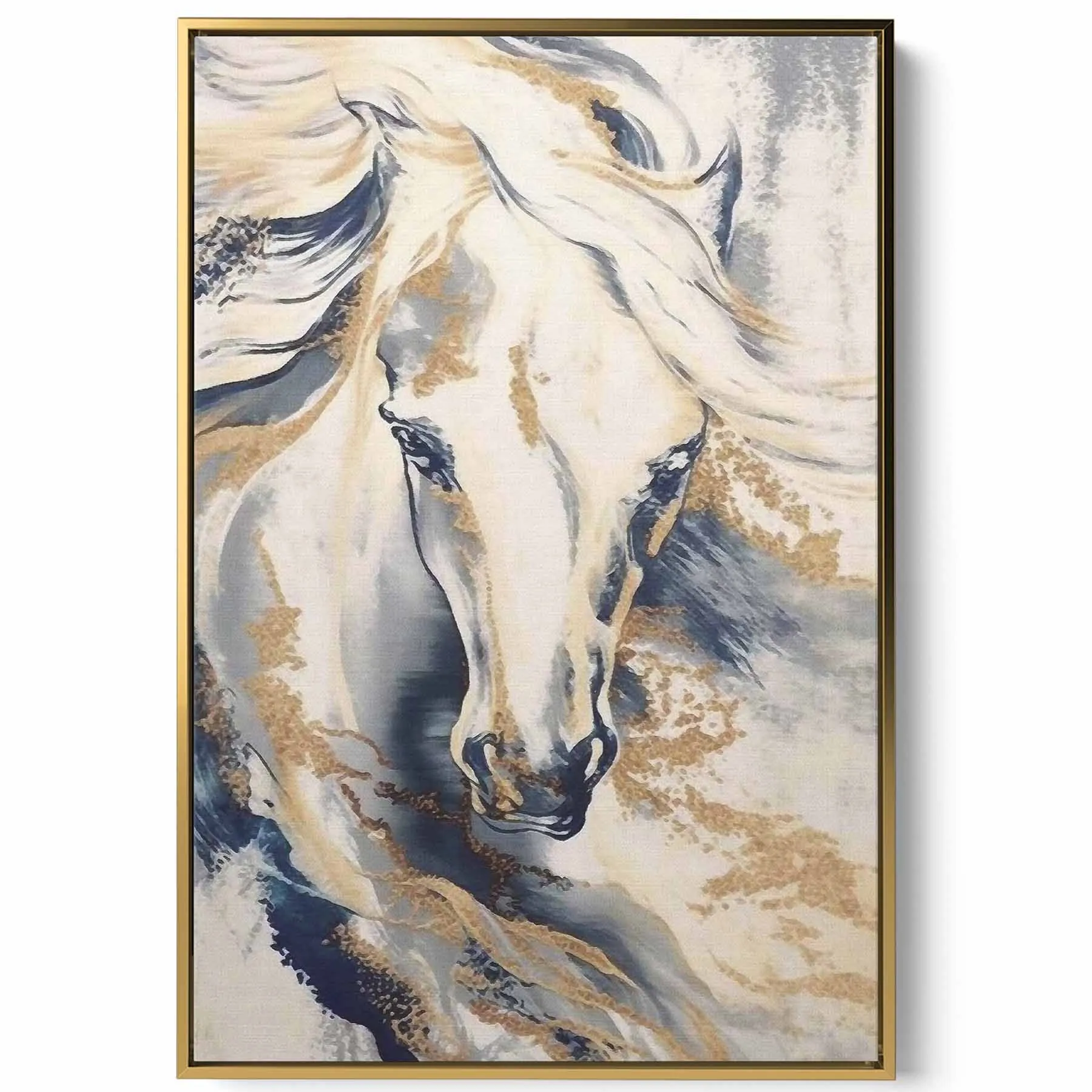Canvas Wall Art Stretched Over Wooden Frame with Gold Floating Frame
