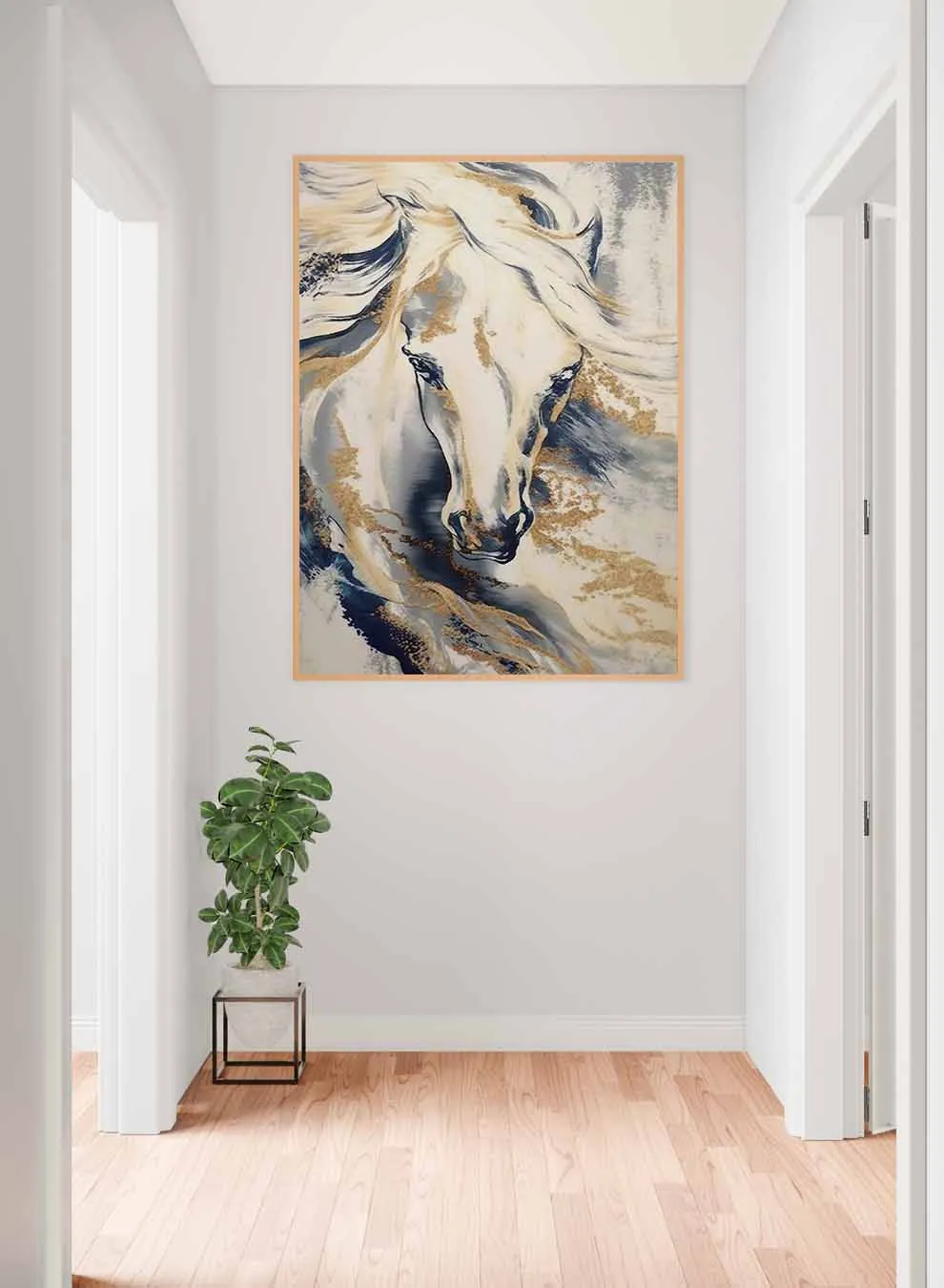 Canvas Wall Art Stretched Over Wooden Frame with Gold Floating Frame