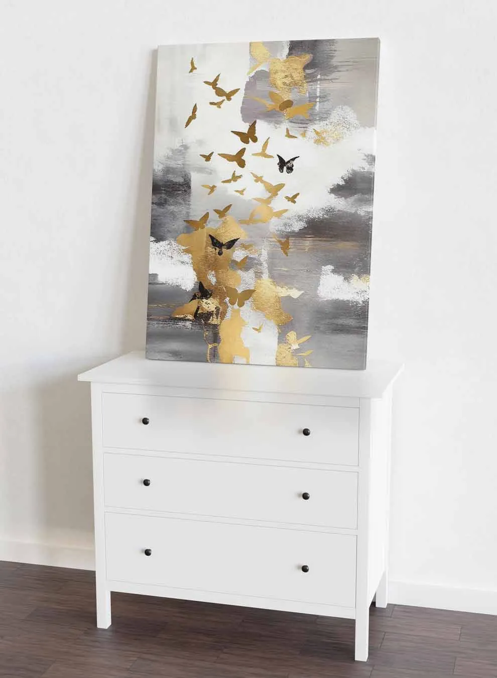 Canvas Wall Art Stretched Over Wooden Frame with Gold Floating Frame