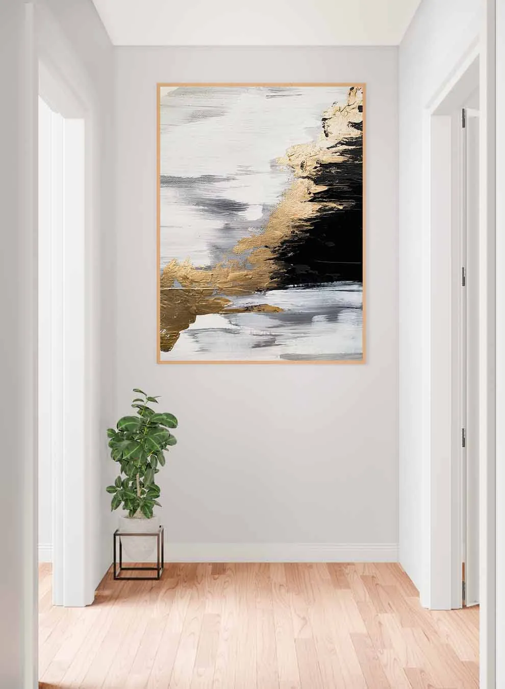 Canvas Wall Art Stretched Over Wooden Frame with Gold Floating Frame