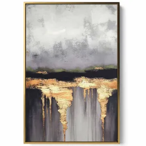 Canvas Wall Art Stretched Over Wooden Frame with Gold Floating Frame