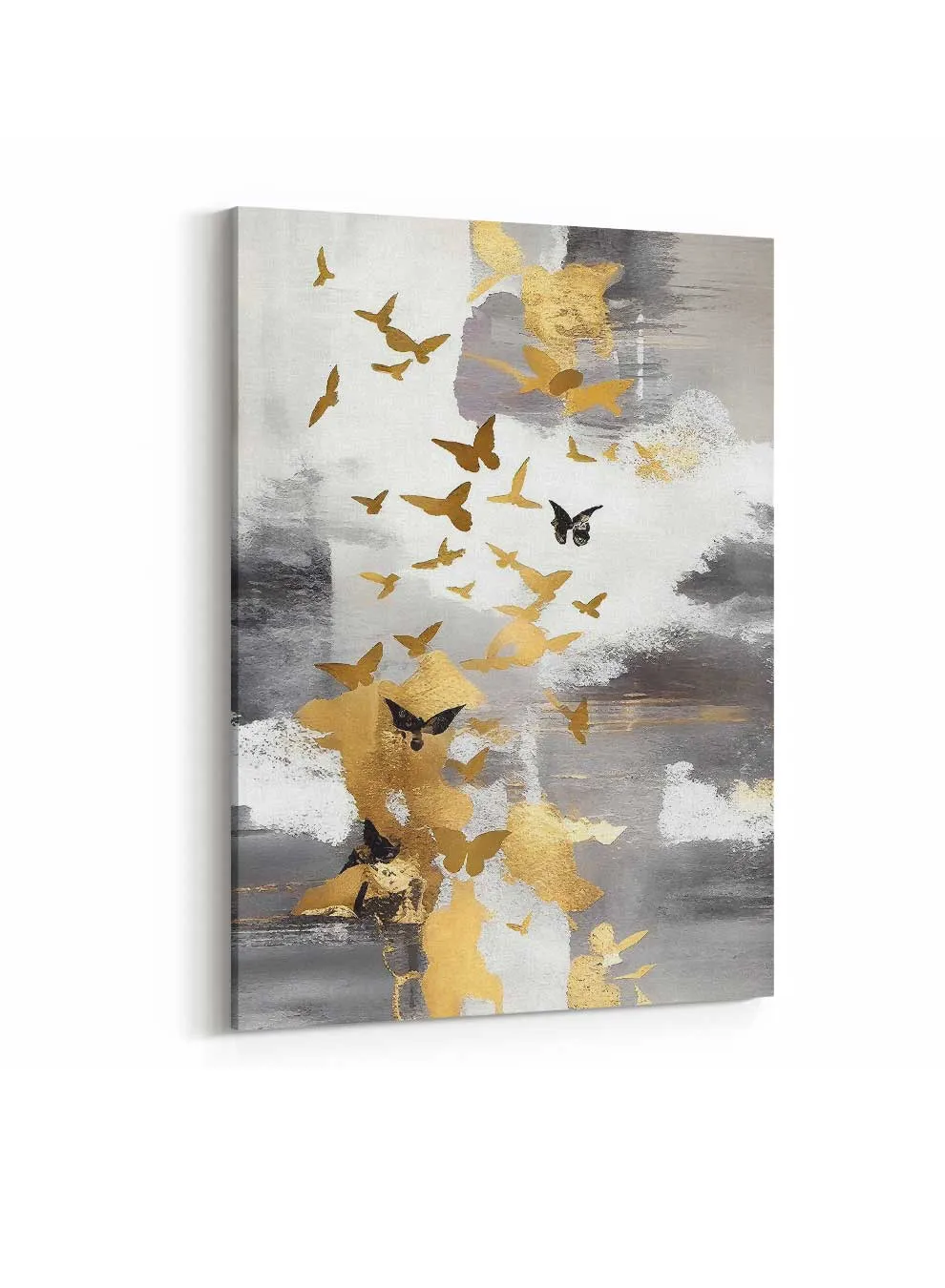 Canvas Wall Art Stretched Over Wooden Frame with Gold Floating Frame