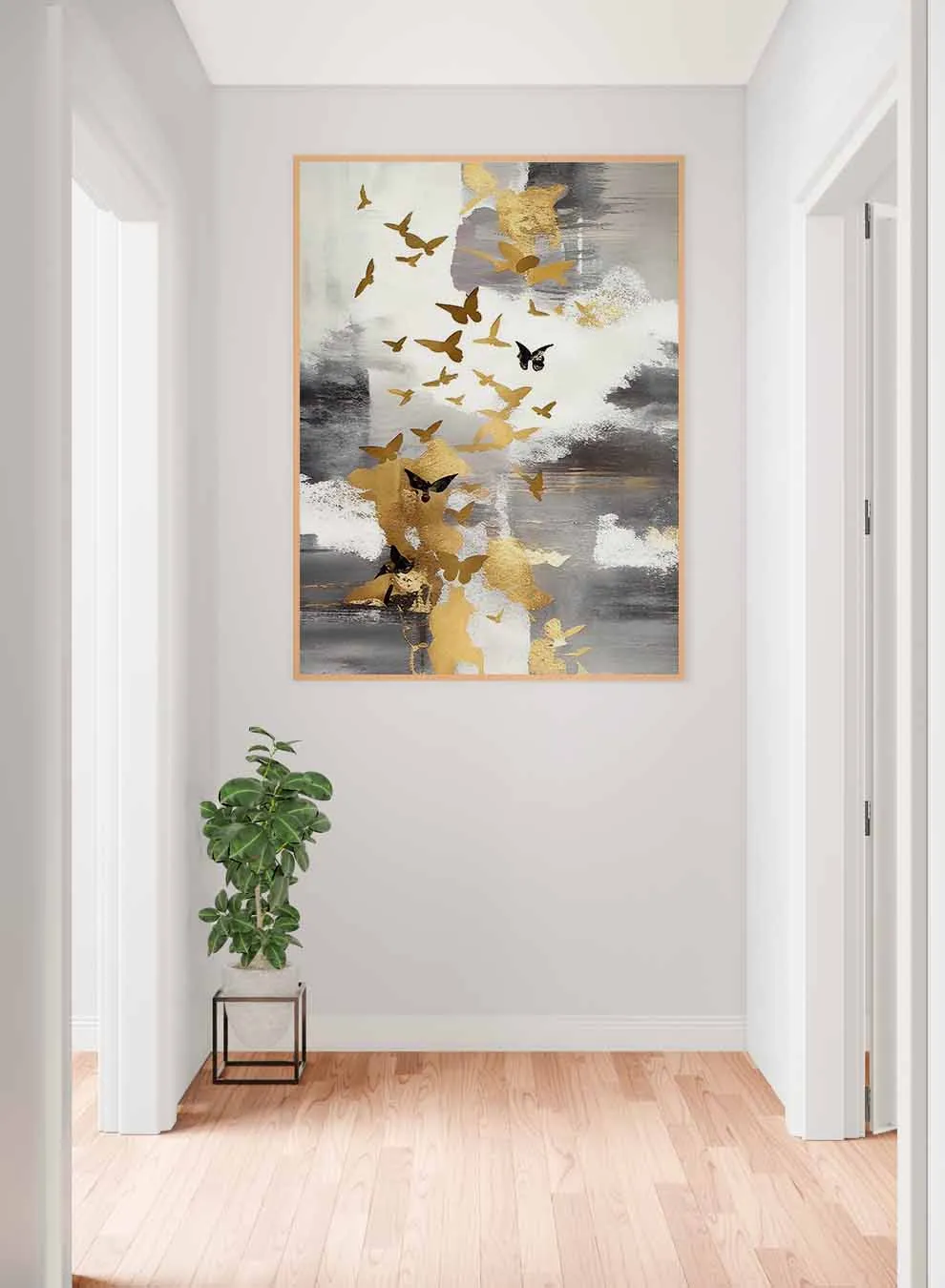 Canvas Wall Art Stretched Over Wooden Frame with Gold Floating Frame
