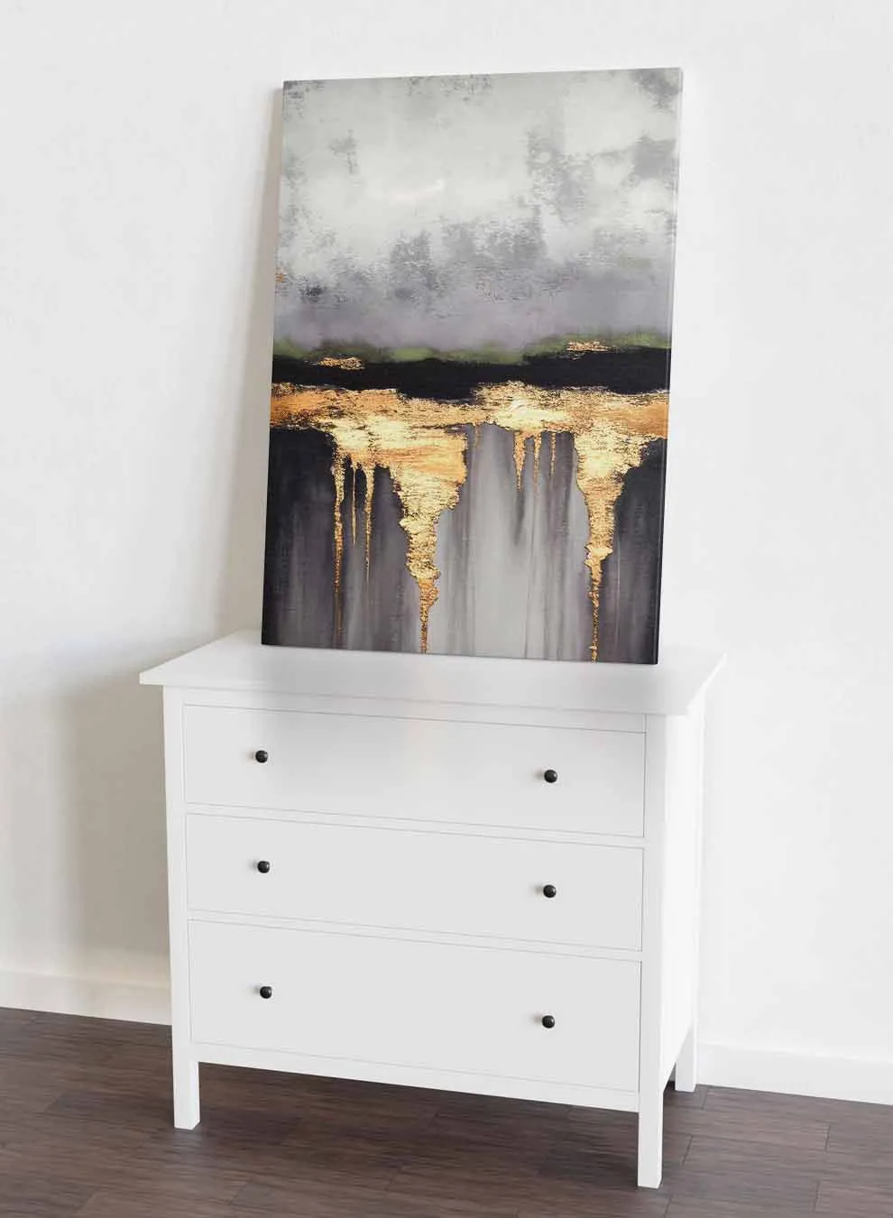 Canvas Wall Art Stretched Over Wooden Frame with Gold Floating Frame