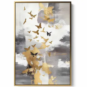 Canvas Wall Art Stretched Over Wooden Frame with Gold Floating Frame