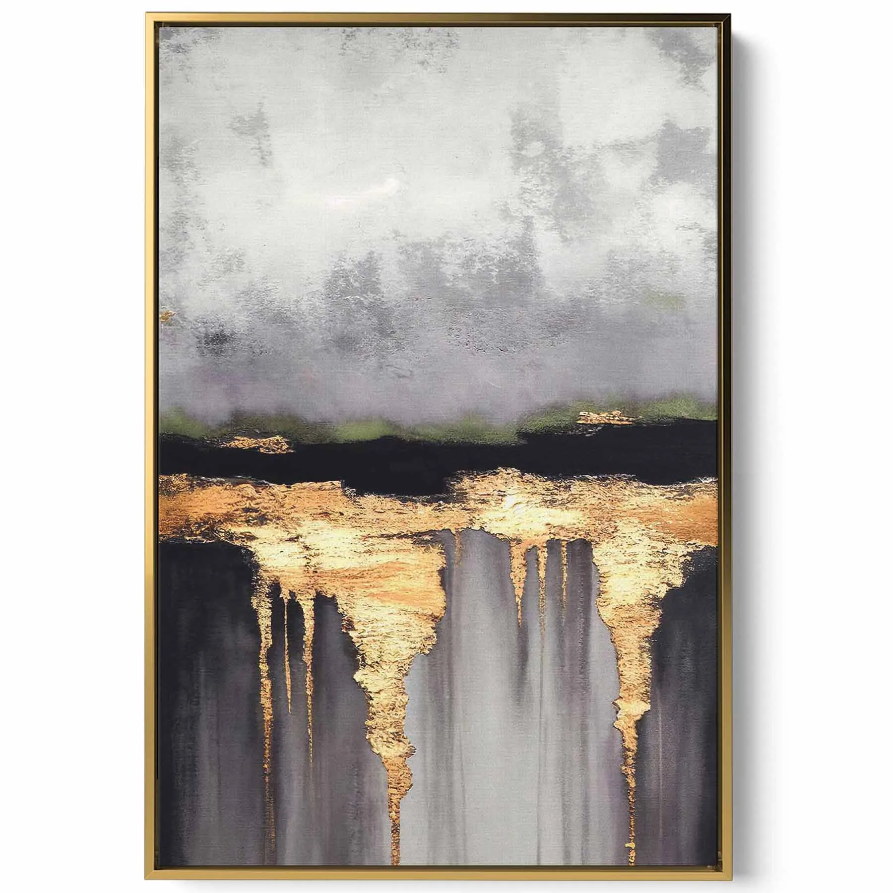 Canvas Wall Art Stretched Over Wooden Frame with Gold Floating Frame