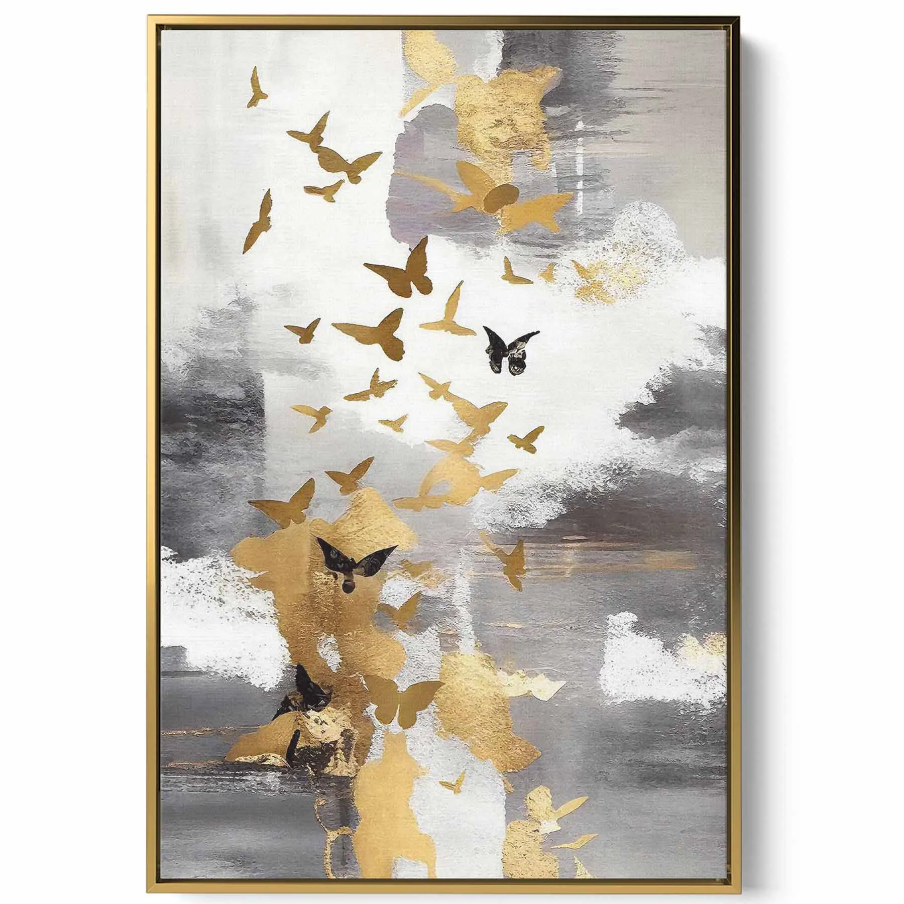 Canvas Wall Art Stretched Over Wooden Frame with Gold Floating Frame
