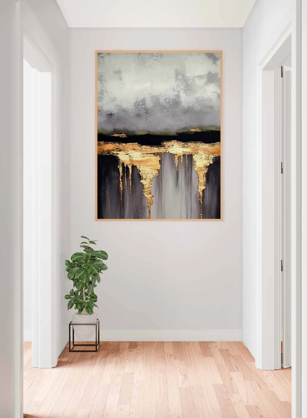 Canvas Wall Art Stretched Over Wooden Frame with Gold Floating Frame