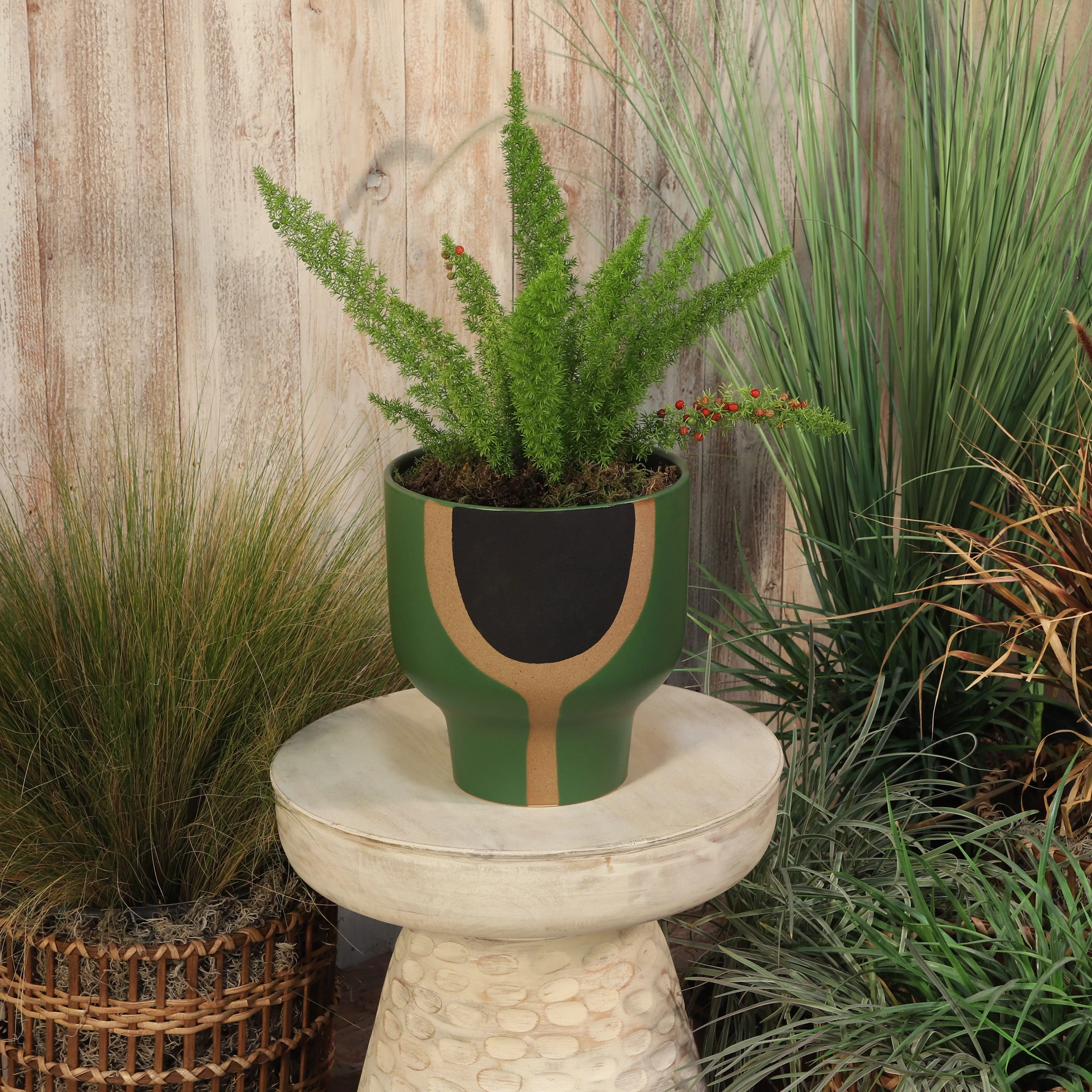 CER, 10" MUSHROOM PLANTER, OLIVE