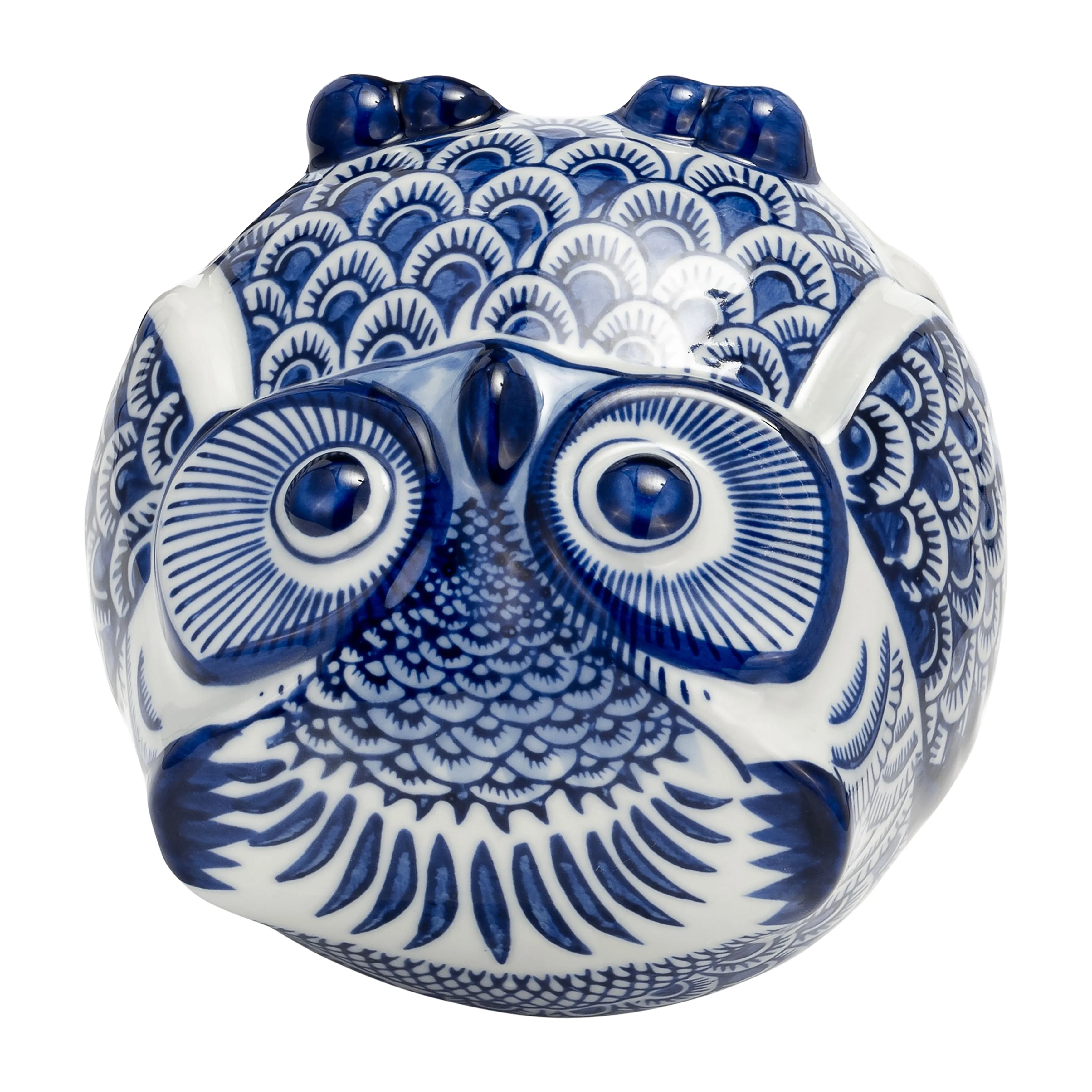 CER, 5"H CHINOISERIE OWL, BLUE/WHITE