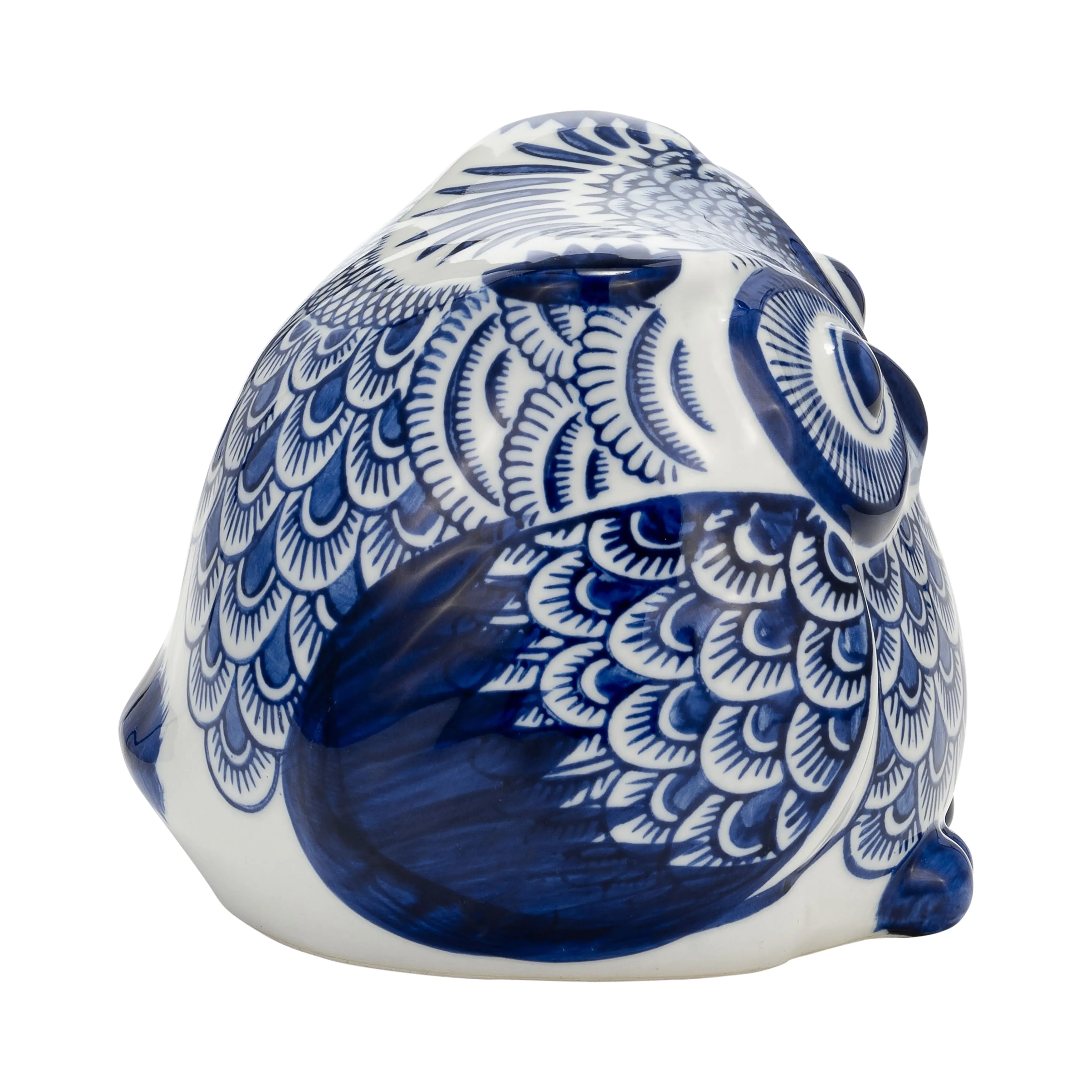 CER, 5"H CHINOISERIE OWL, BLUE/WHITE
