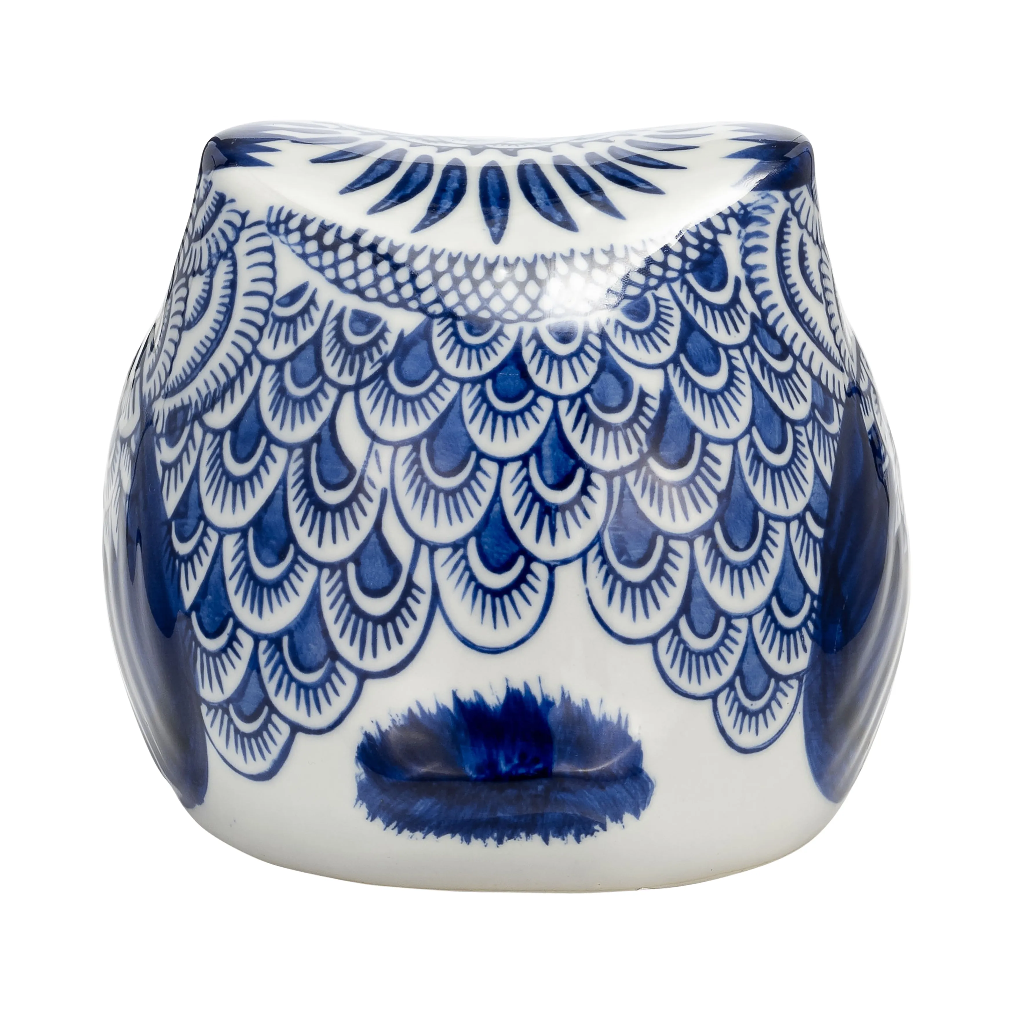 CER, 5"H CHINOISERIE OWL, BLUE/WHITE