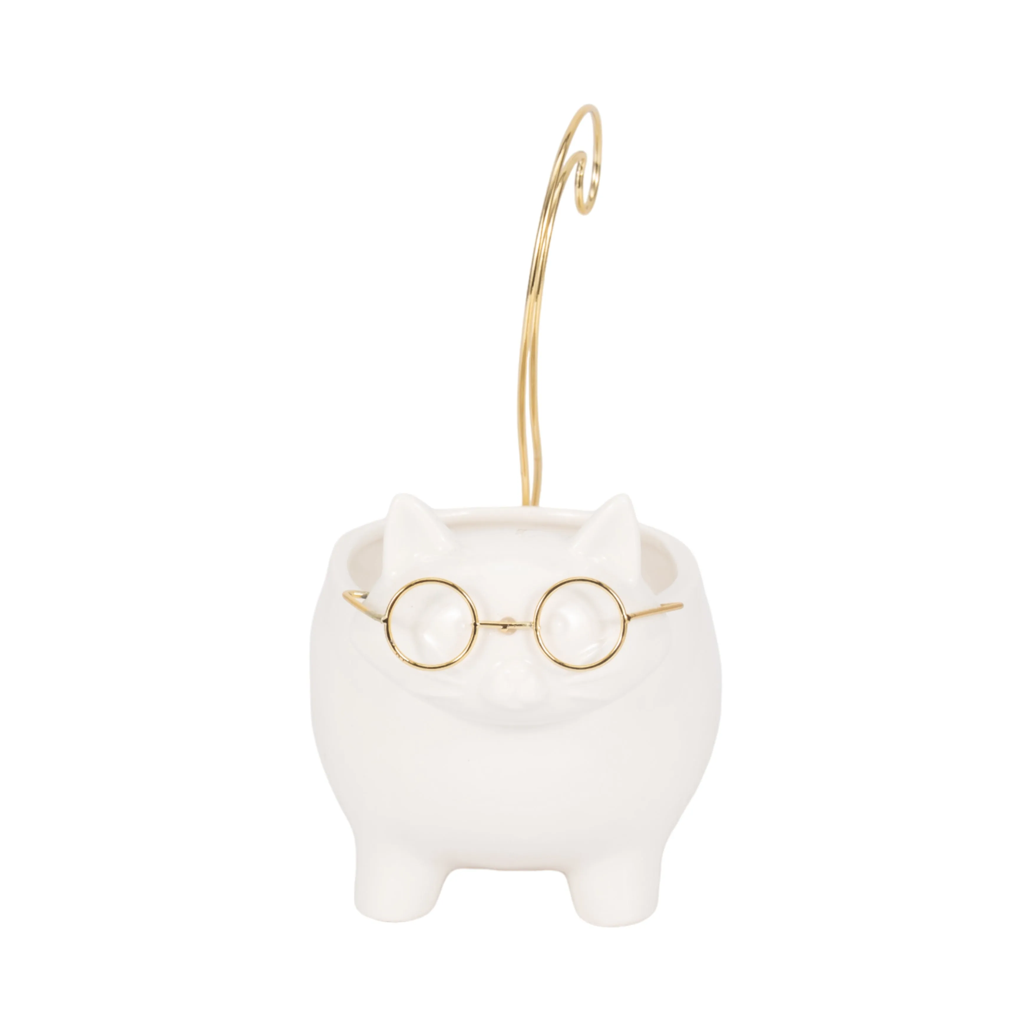 CER, 9" KITTY TRINKET DISH, WHITE/GOLD