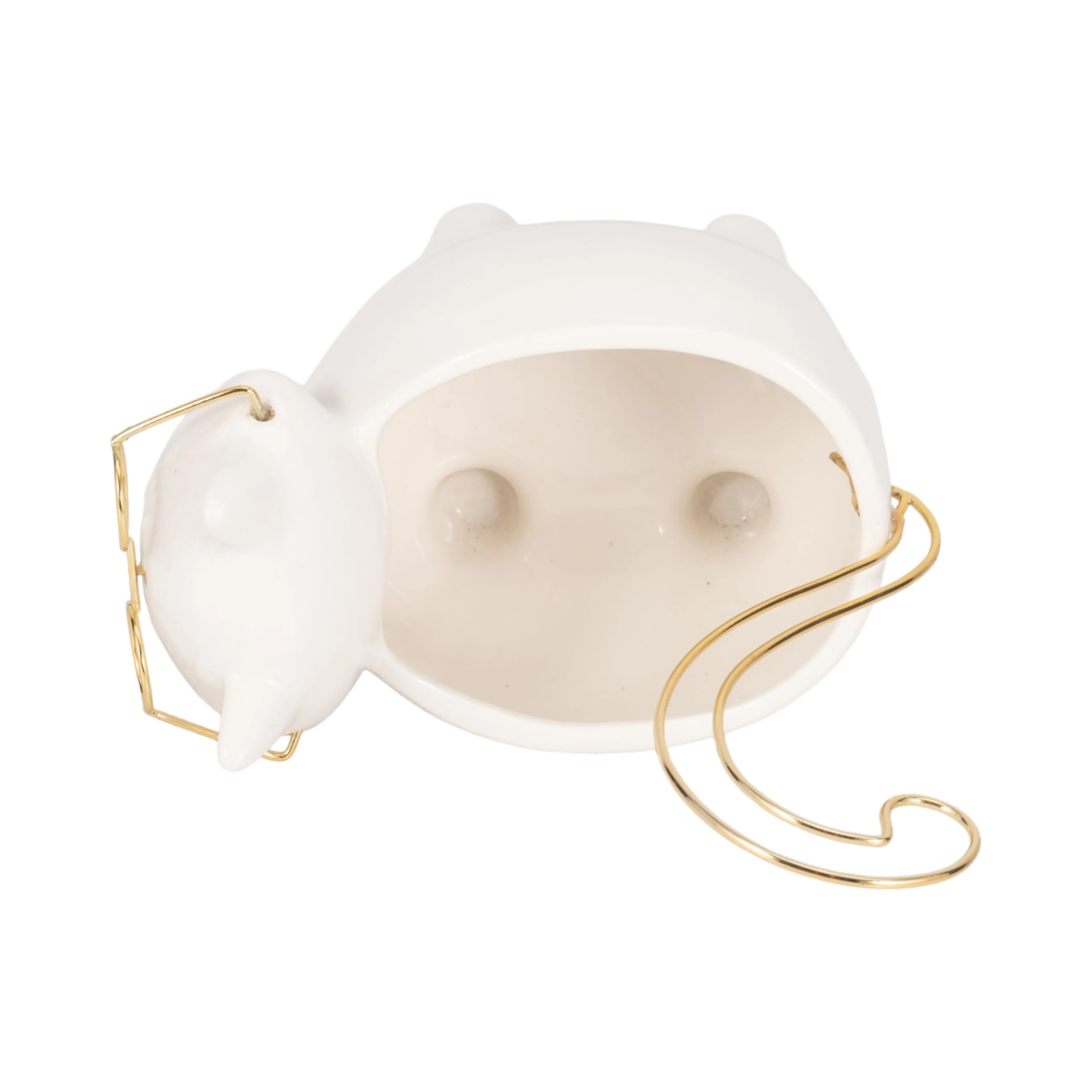 CER, 9" KITTY TRINKET DISH, WHITE/GOLD