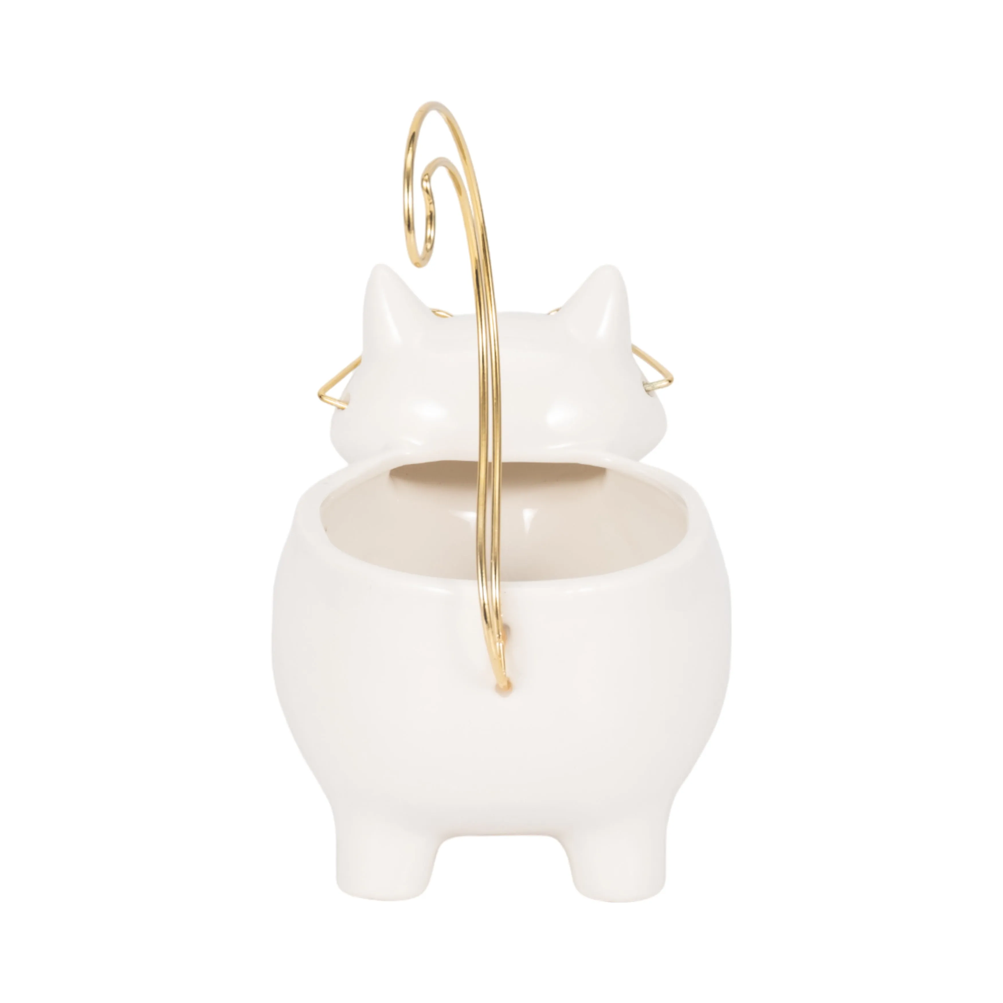CER, 9" KITTY TRINKET DISH, WHITE/GOLD