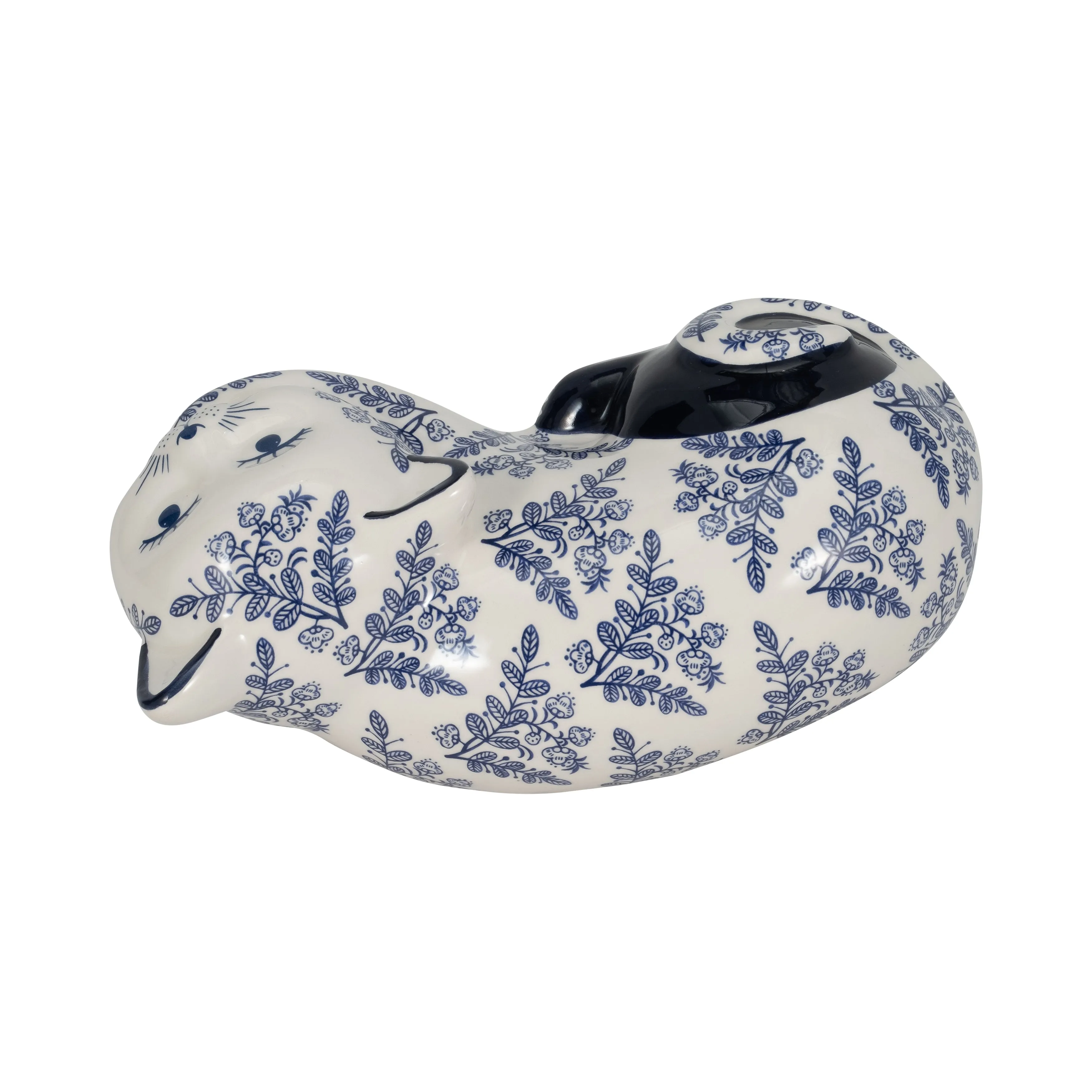 CER, 9" SLEEPING CHINOISERIE CAT, BLUE/WHITE