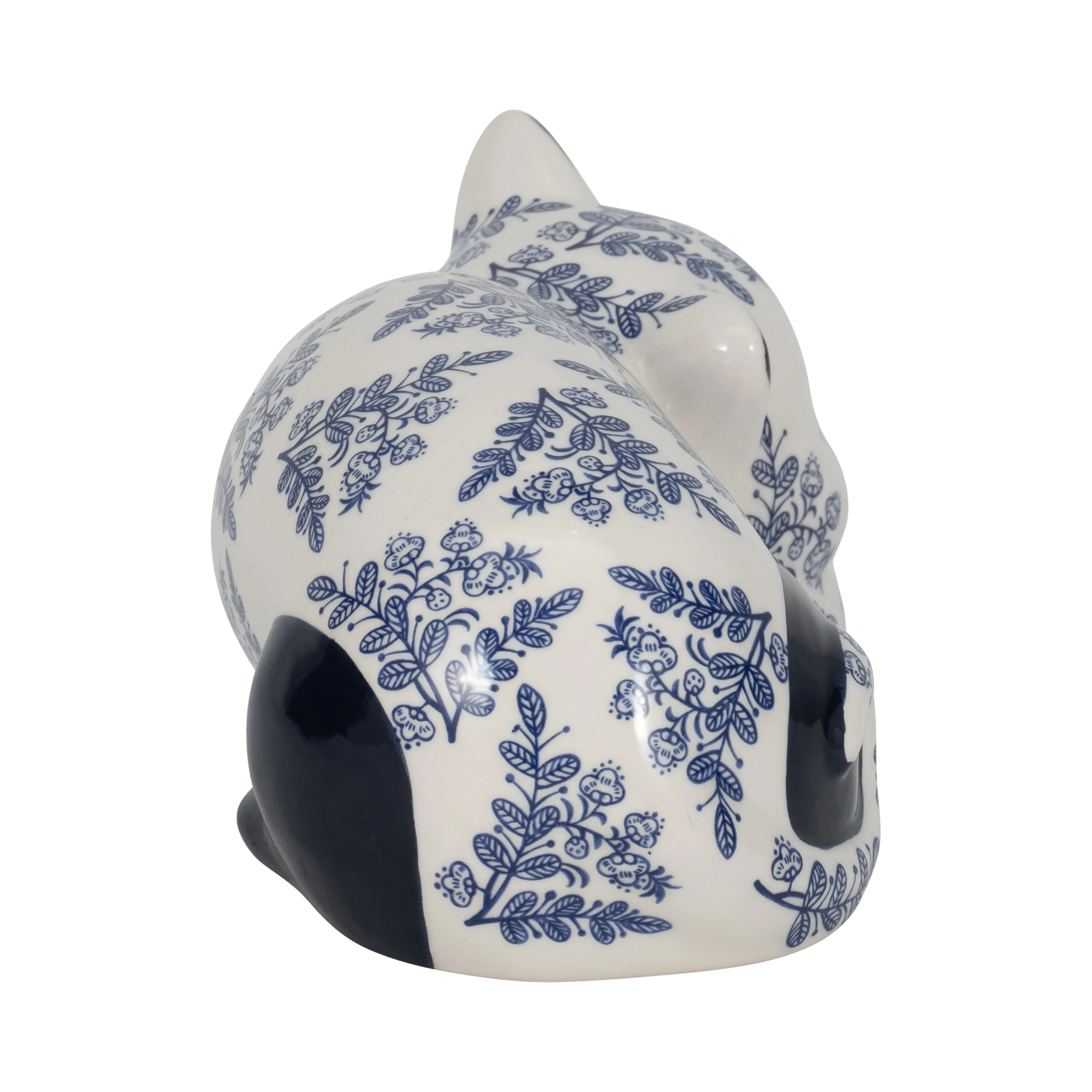 CER, 9" SLEEPING CHINOISERIE CAT, BLUE/WHITE
