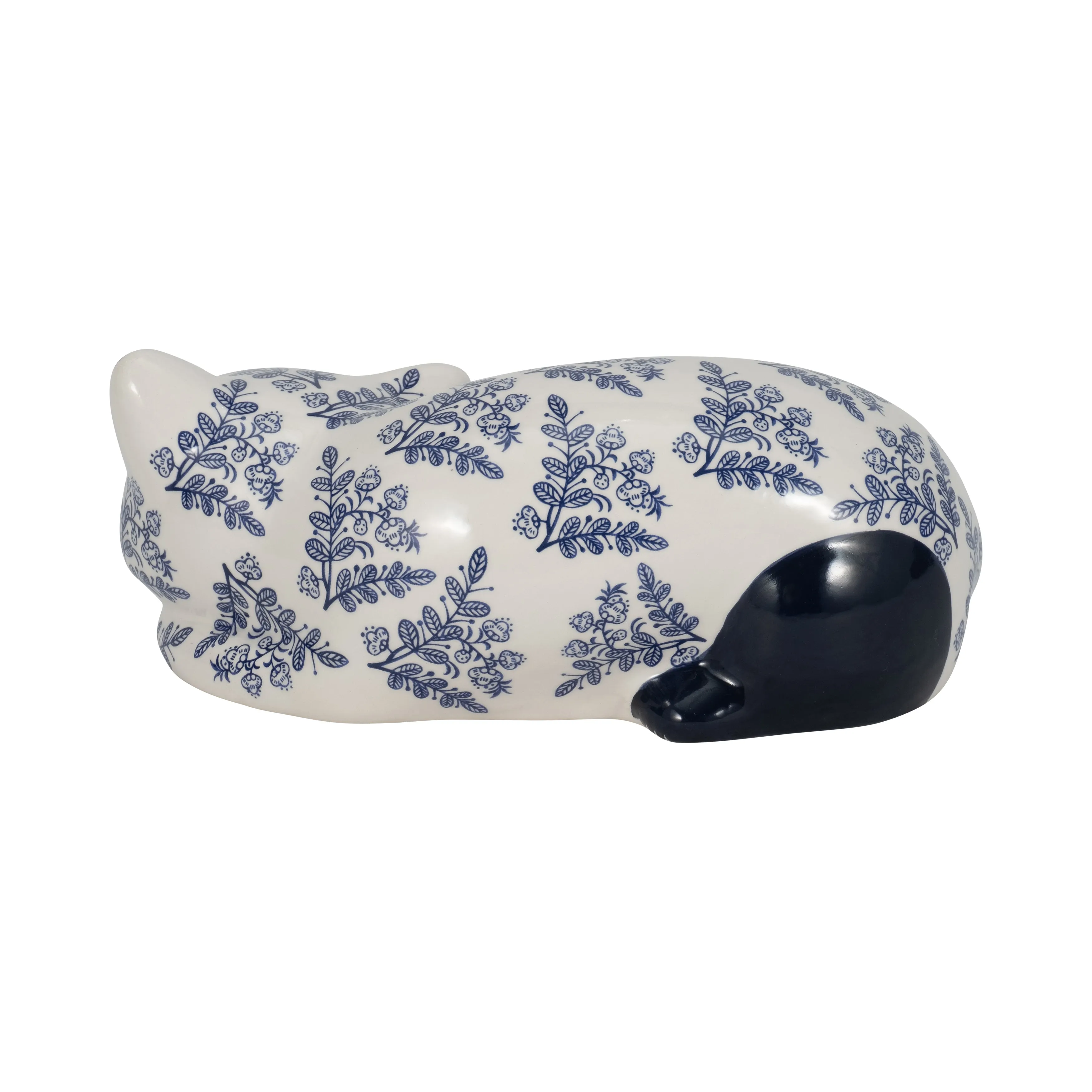 CER, 9" SLEEPING CHINOISERIE CAT, BLUE/WHITE